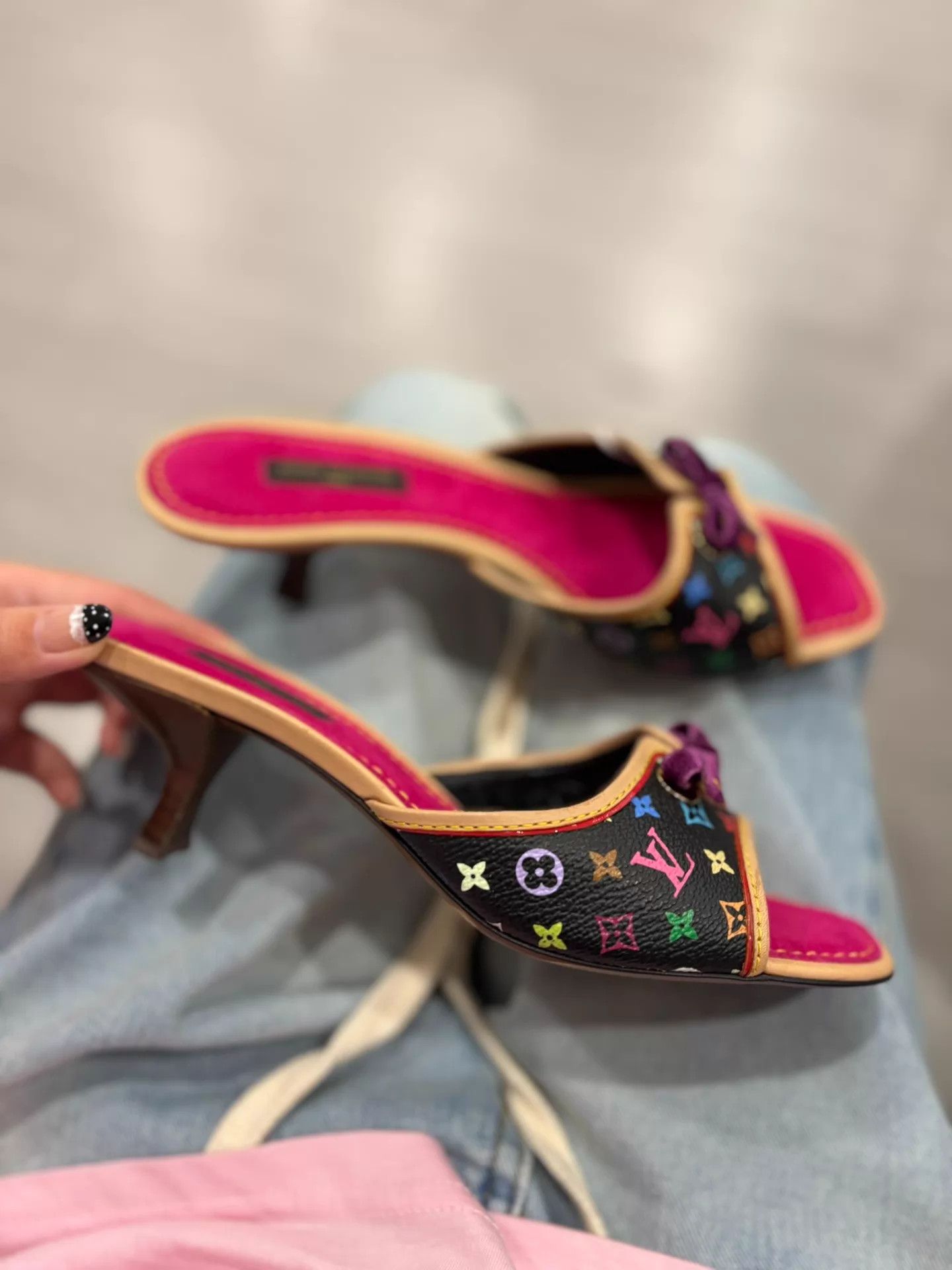 Louis Vuitton LV Rare Black Multicolor Half-Low Heel Sandal NOS 36.5 Size US 6 / IT 36 - 3 Thumbnail