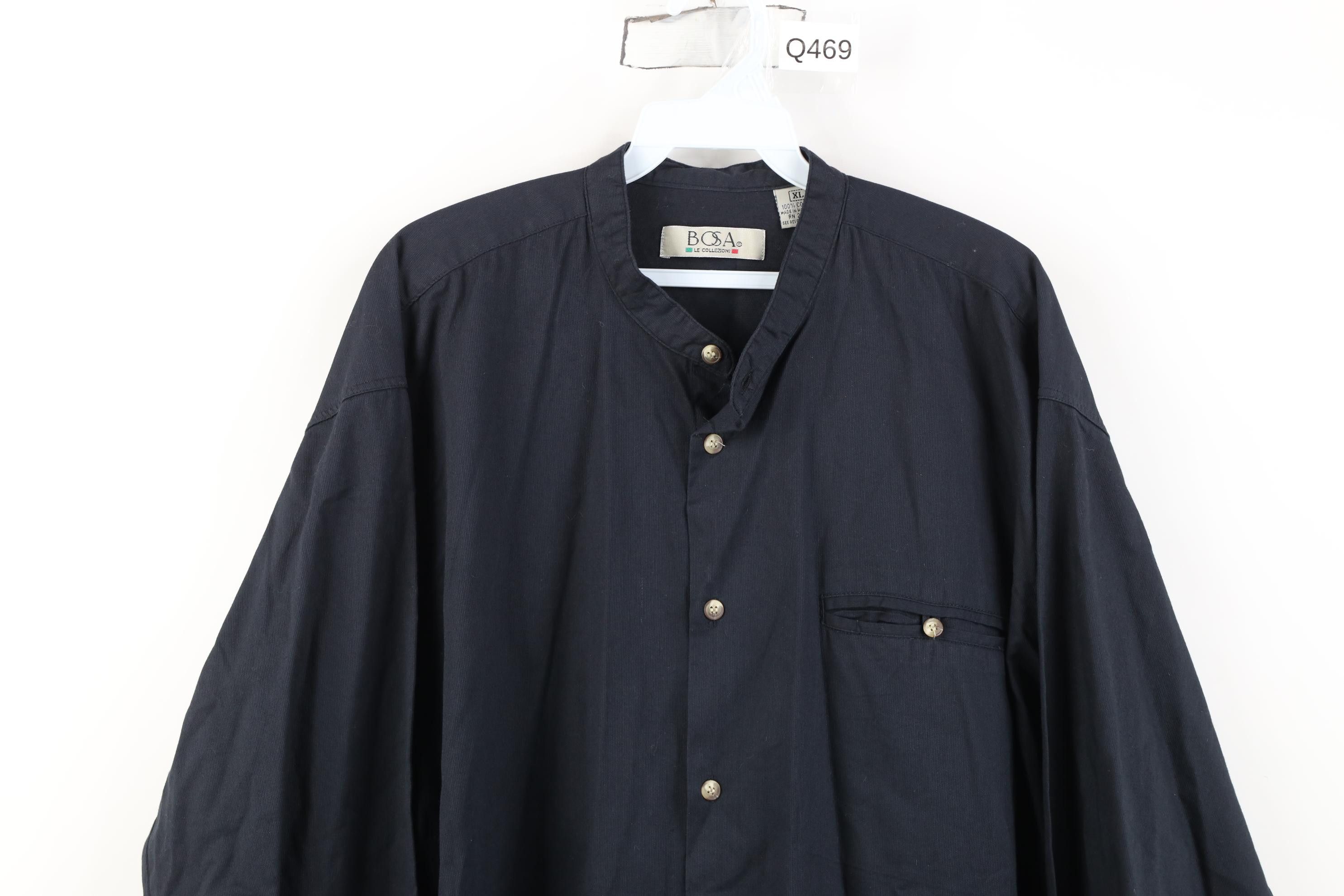 Vintage Vintage 90s Streetwear Band Collar Button Shirt Black Cotton Size US XL / EU 56 / 4 - 2 Thumbnail