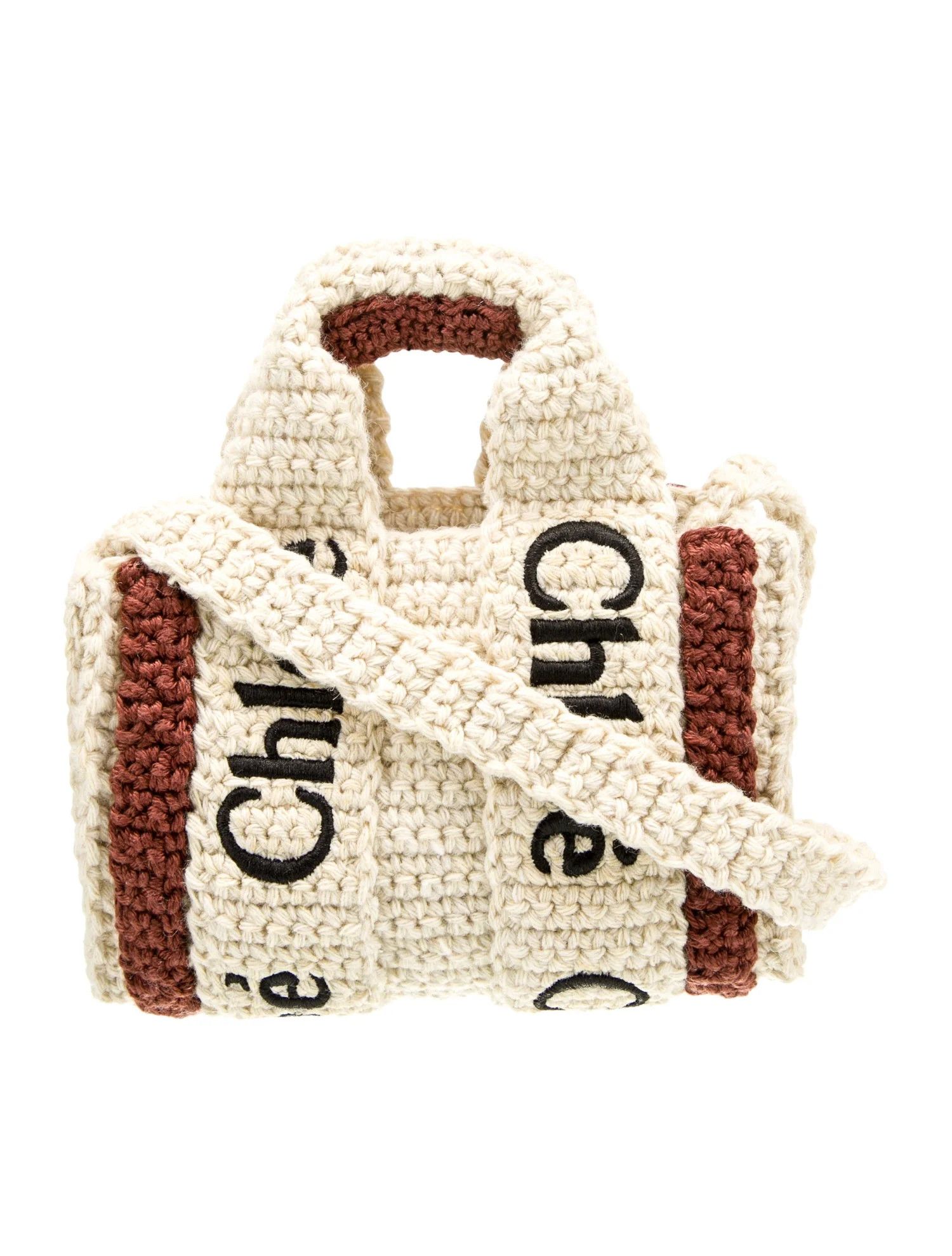 Chloe oc11z0525 Size: OS / Woody Mini Crochet Tote Bag Ivory/Brown Size ONE SIZE - 3 Thumbnail