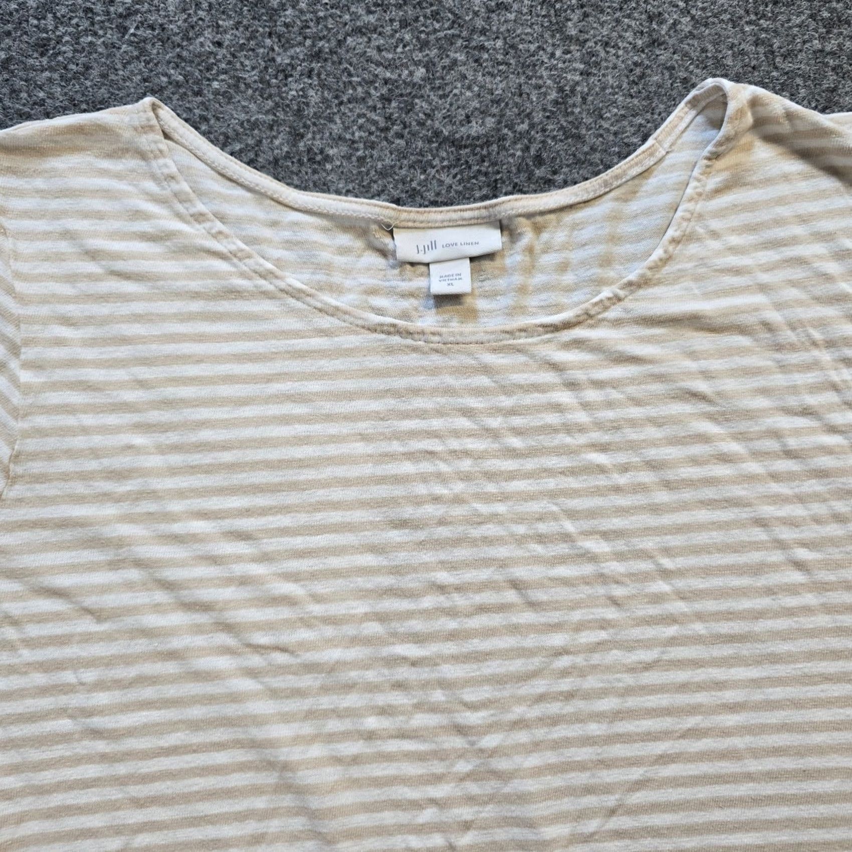 J. Jill J. Jill Top Womens XL Beige Stripe Short Sleeve Linen Blend Stretch Capsule Shirt XS? Size XL / US 12-14 / IT 48-50 - 2 Thumbnail