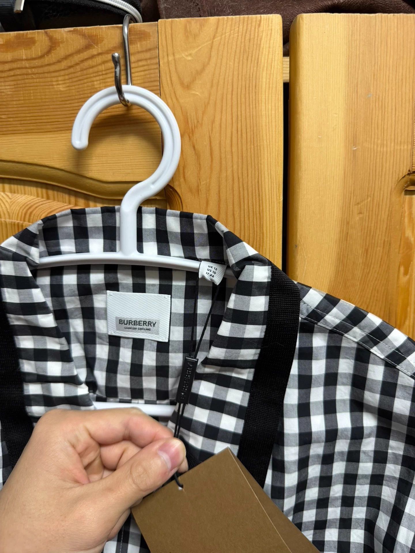 Burberry Burberry black white check waist-cinched NWT cotton dress Size L / US 10 / IT 46 - 5 Thumbnail