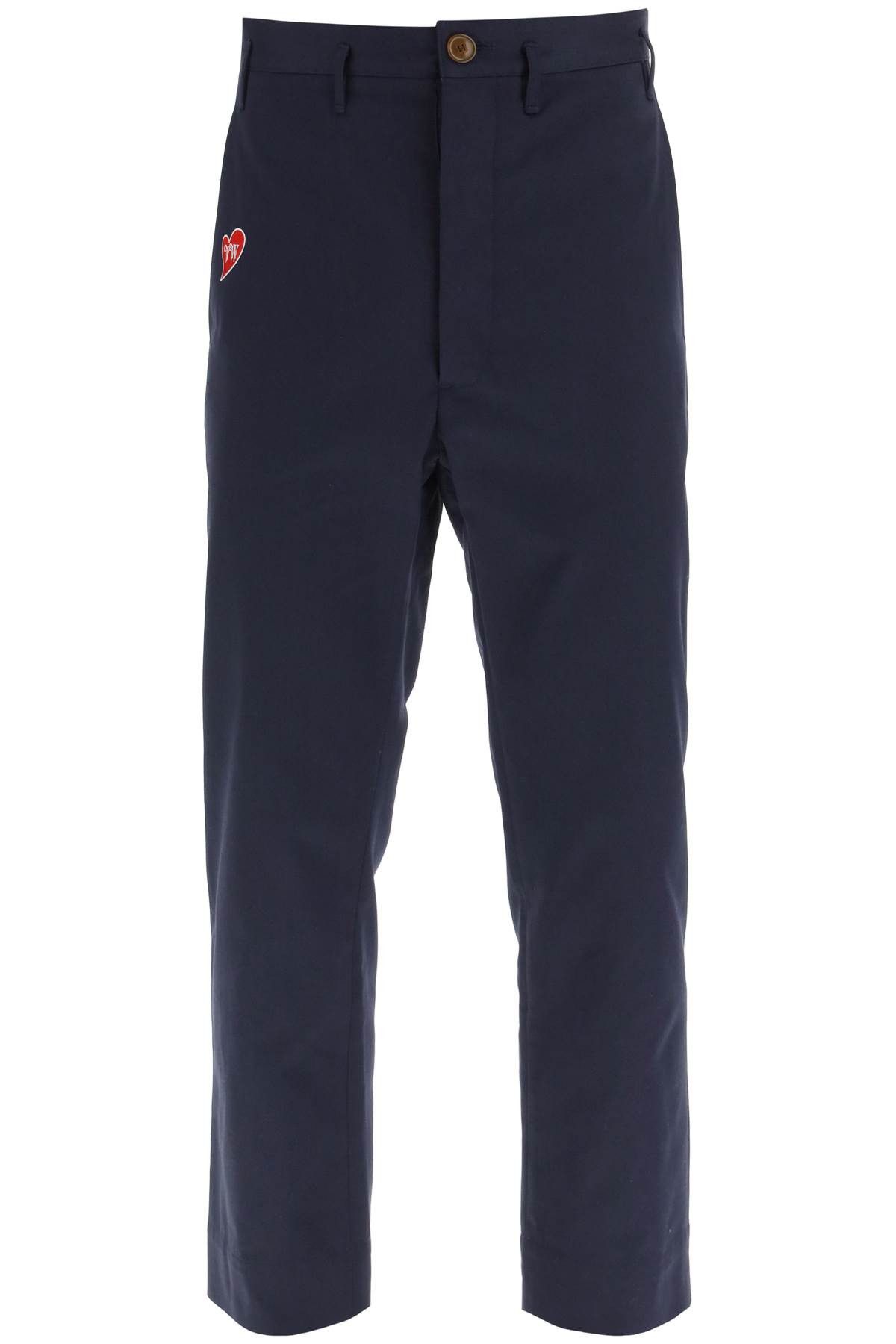 image of Vivienne Westwood Cropped Cruise Pants Featuring Embroidered Heart-Shaped Logo in Blue (Size 36)