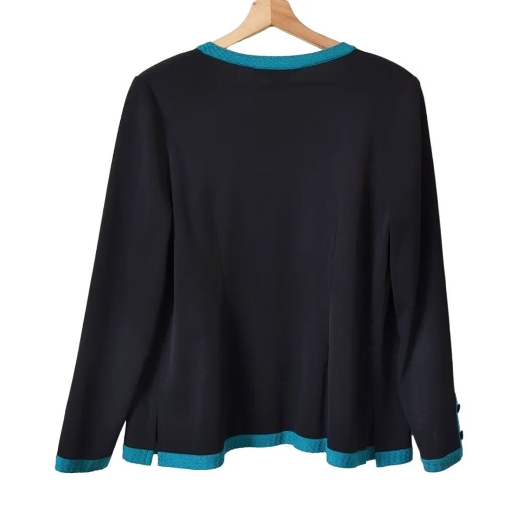 Vintage VINTAGE Exclusively MISOOK Women's Cardigan Sweater Black Open Front Small Elegant Blue Trim Classics"} Size S / US 4 / IT 40 - 2 Thumbnail