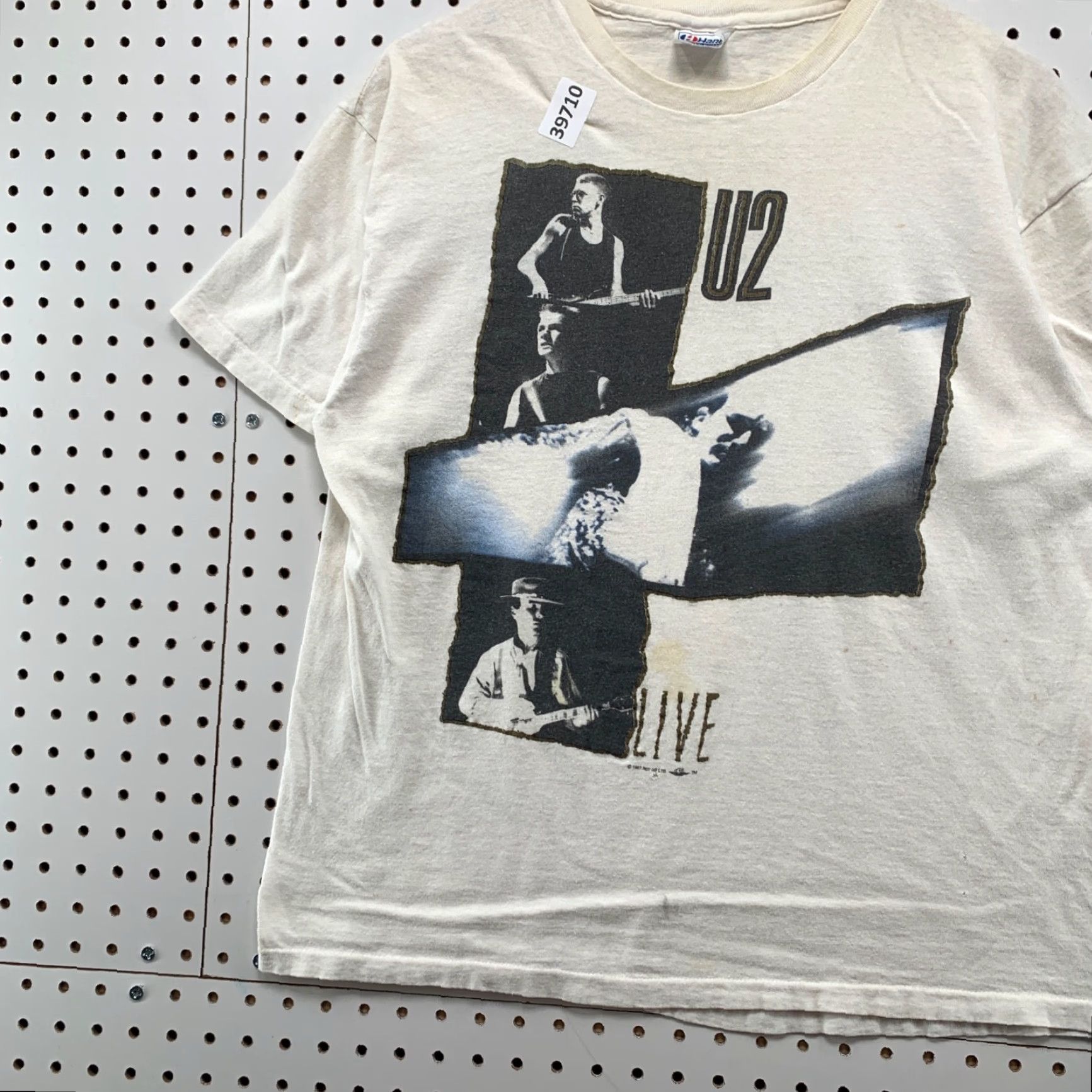 VINTAGE 80s U2 Joshua Tree Tour T-Shirt Mens L White Graphic Print