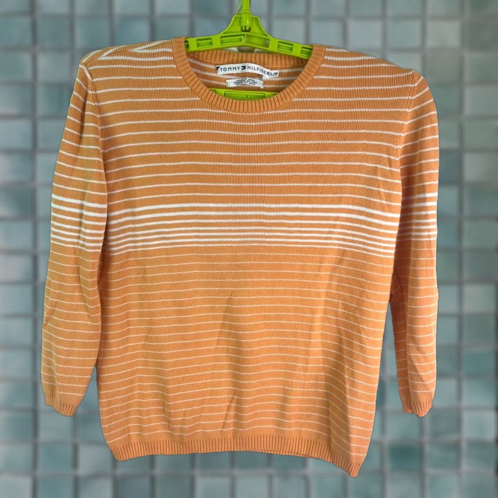 Tommy Hilfiger Tommy Hilfiger Sweater Women L Orange Striped Pullover Knit Cotton Logo All Seasons Designer Classic Size L / US 10 / IT 46 - 1 Thumbnail