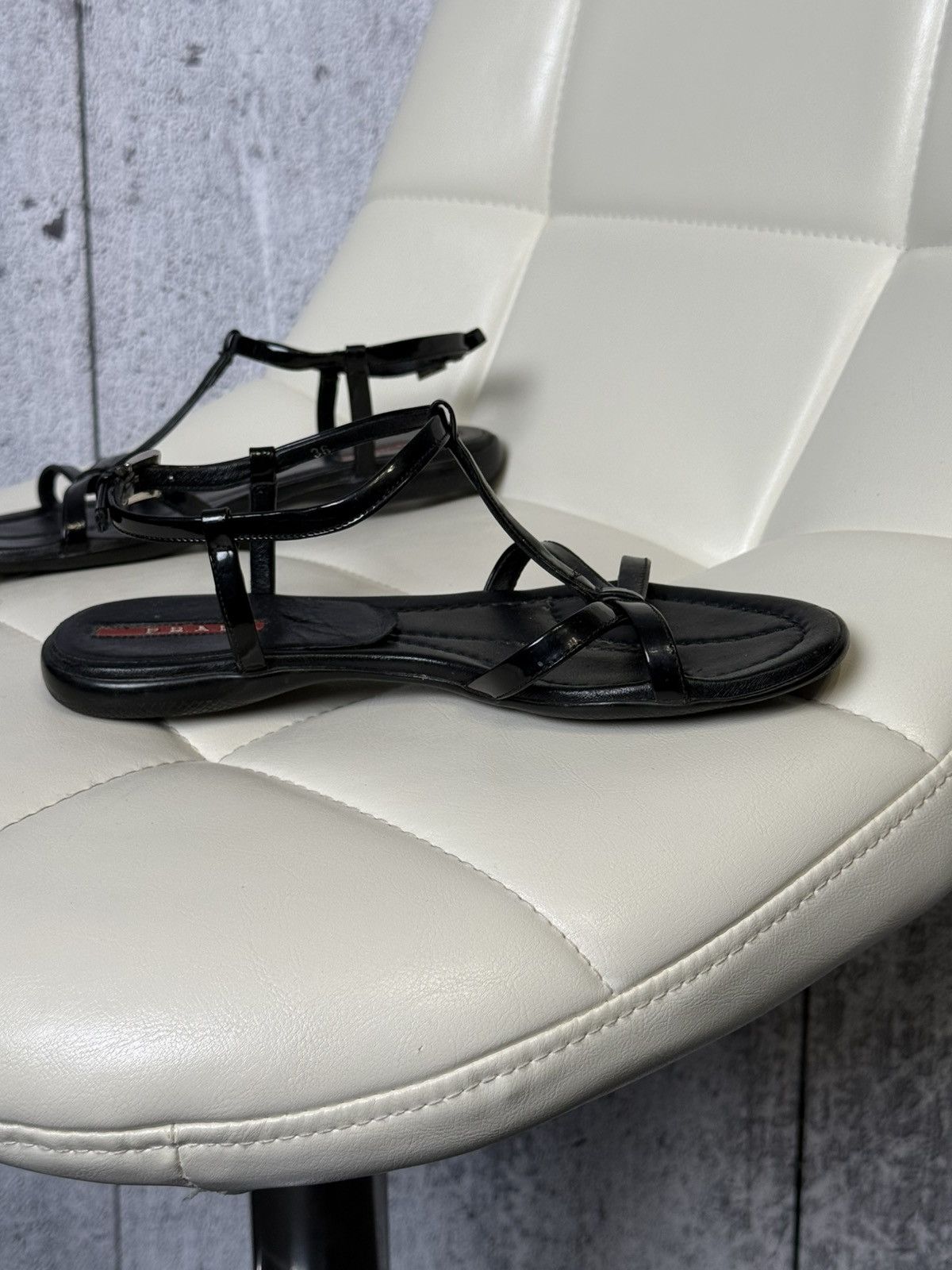 Prada Prada Linea Rossa Sandals Patent Leather T Strap Flat Shoes Size US 6 / IT 36 - 6 Thumbnail