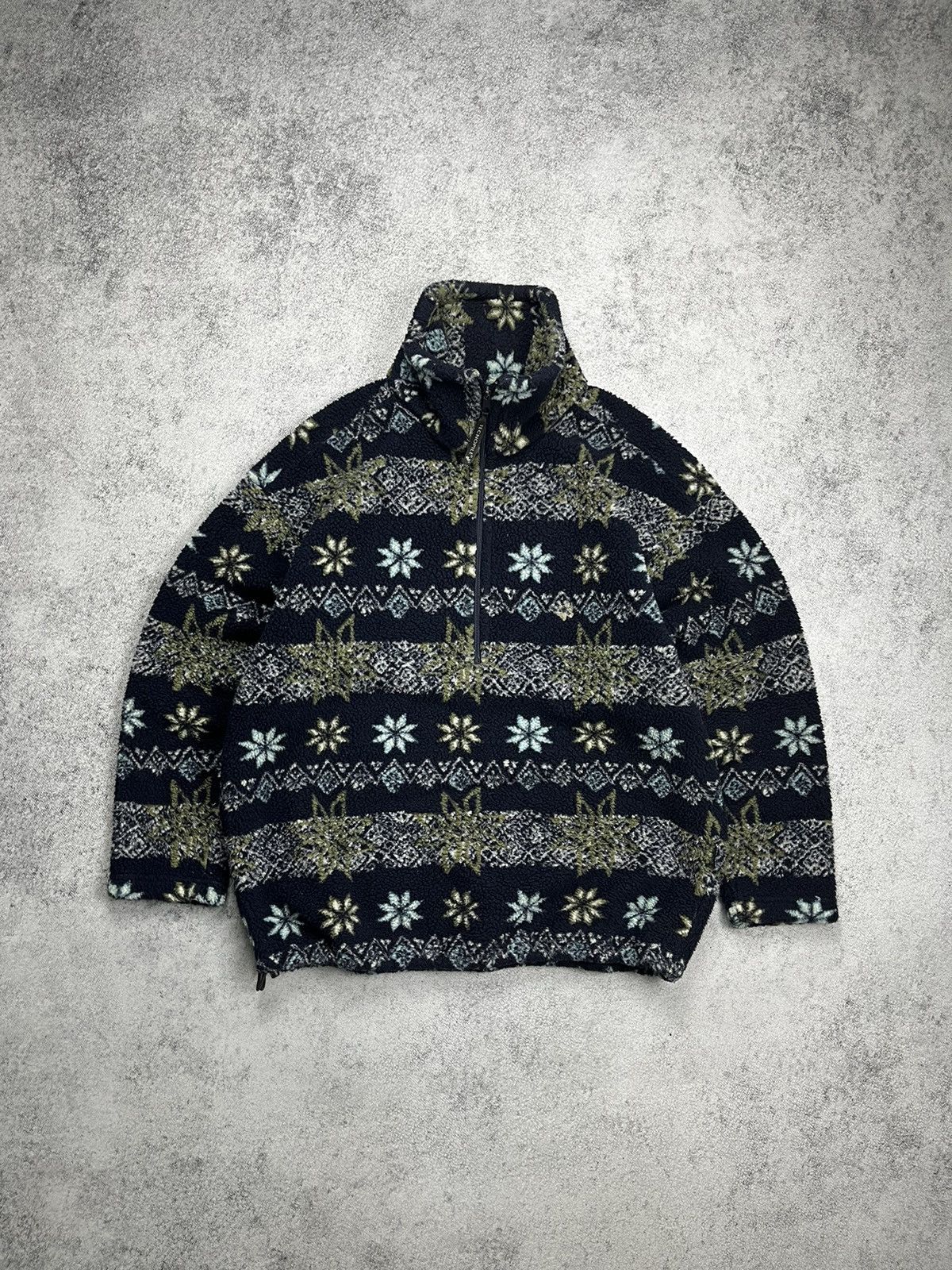 image of Jack Wolfskins x Vintage Jack Wolfskin Printed Sherpa Fleece Jacket in Blue, Men's (Size XL)