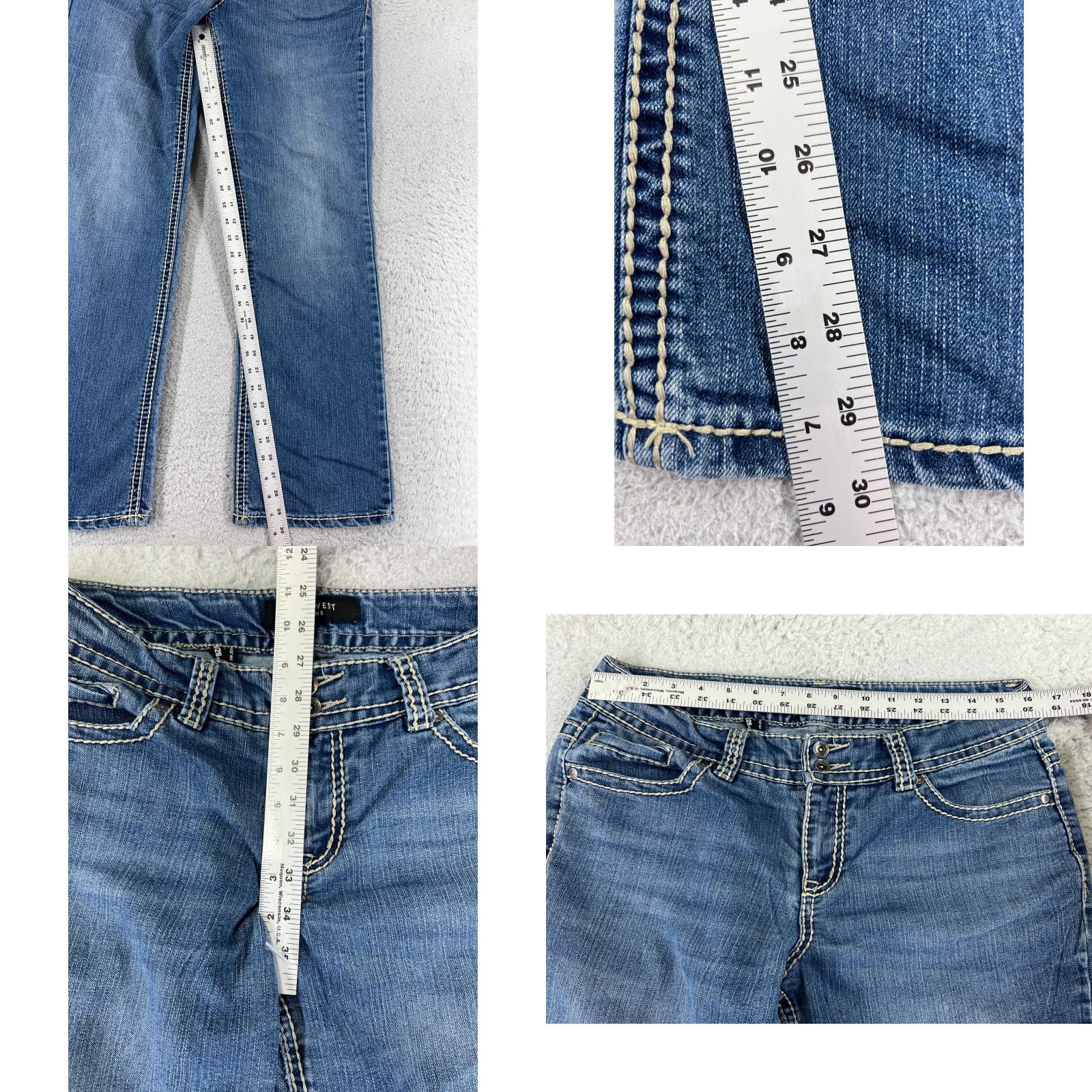 Nine West Nine West Jeans Womens 8 Blue Denim Bootcut 30x30 Regular Mid Wash Embellished Bling Logo 5-Pocket Designer American Classic Pattern Solid Size 30" / US 8 / IT 44 - 8 Thumbnail