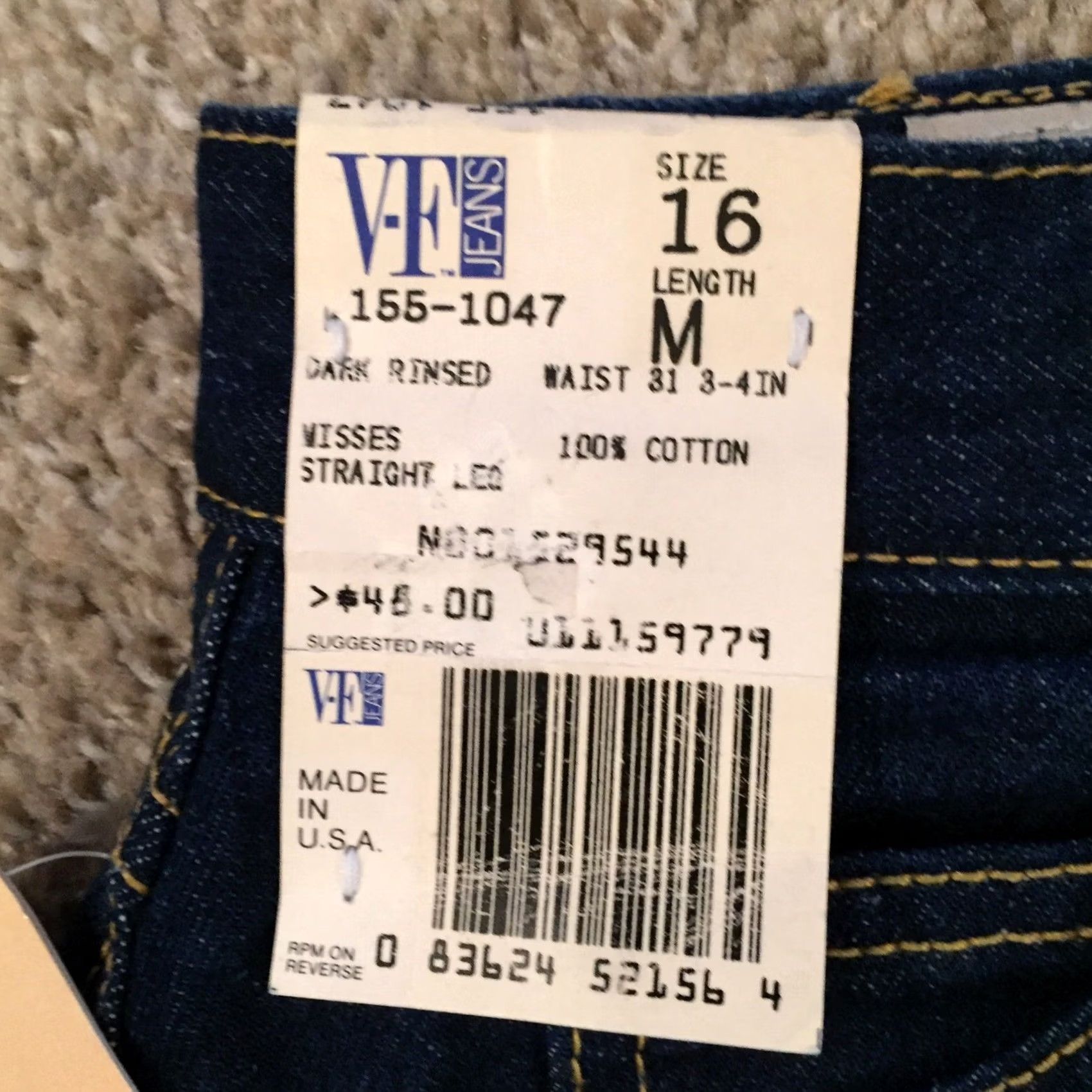 Vintage VINTAGE VF Jeans Womens Jeans Straight 16 USA Dark Wash 31.5in 100% Cotton Blue High Rise Regular Inseam 31.5in Size 38" / US 16 / IT 52 - 4 Thumbnail