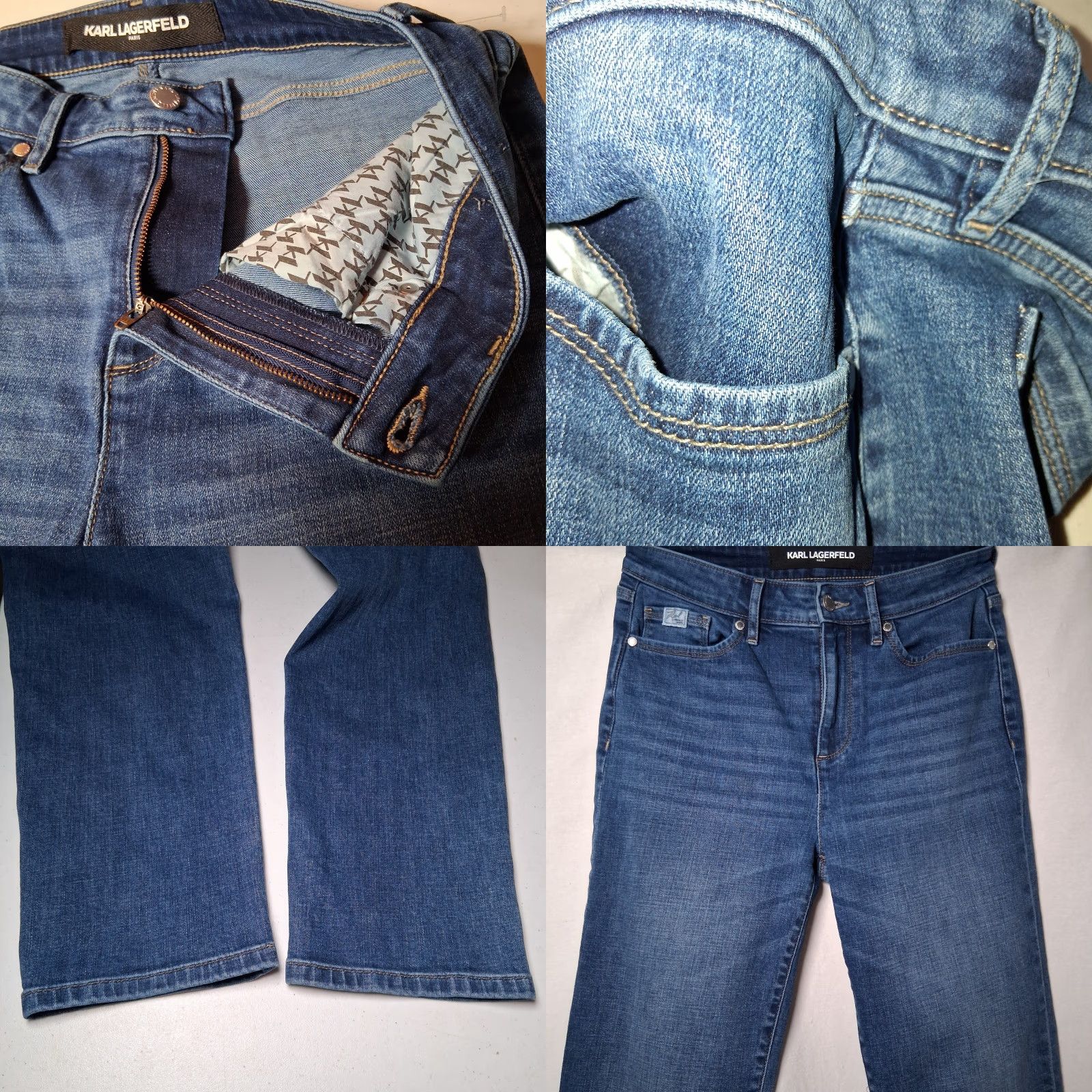 Karl Lagerfeld Karl Lagerfeld Jeans Women 29x27 Straight Leg Rhinestone Studded Stars Whiskered Denim Blue Size 29" - 10 Thumbnail