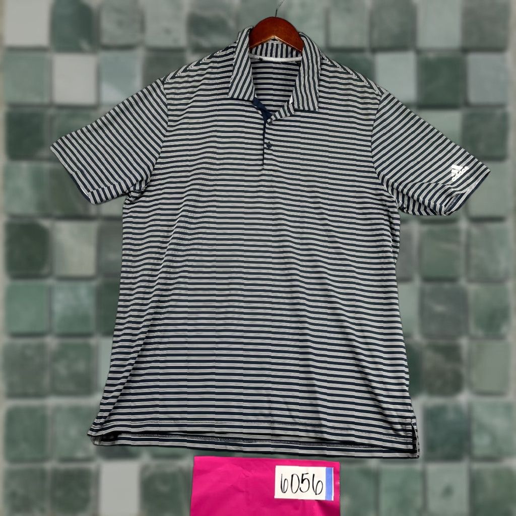 Adidas Adidas Polo Shirt Large Navy Blue White Striped Performance Casual Stretch Mens Size US L / EU 52-54 / 3 - 1 Thumbnail