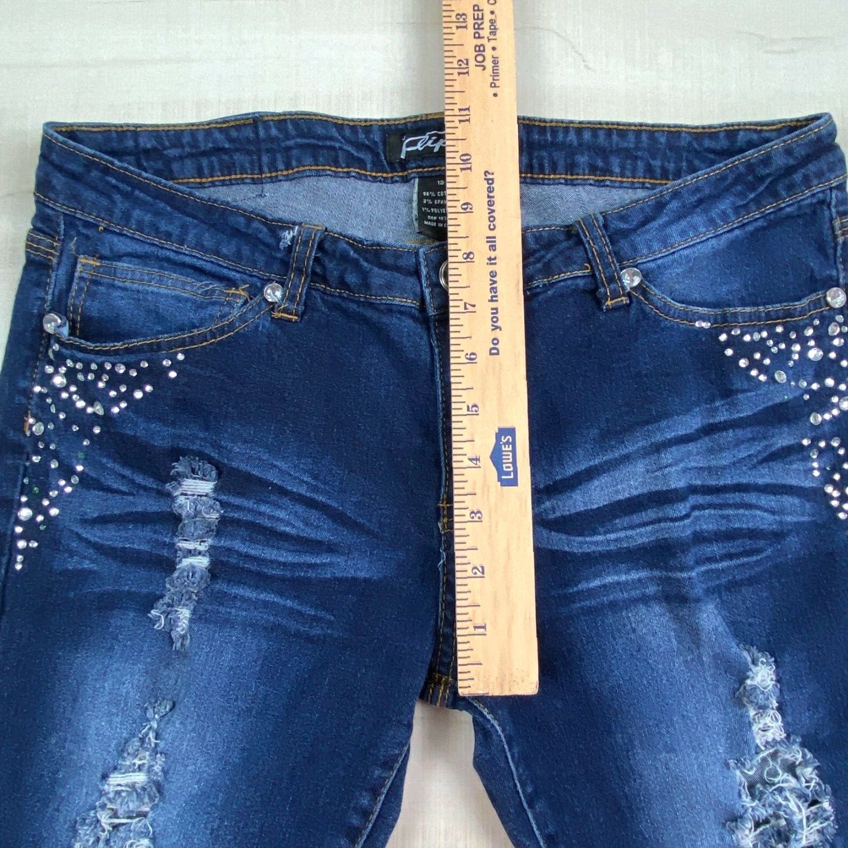 Vintage Klip Womens Skinny Juniors Rhinestones Distressed Bling Jeans 13 Medium Wash Size 34" / US 12 / IT 48 - 5 Thumbnail