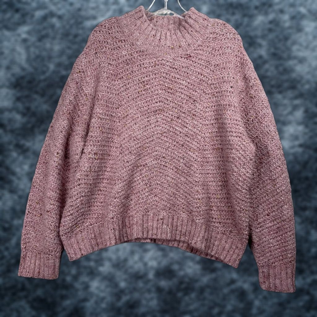 Old Navy OLD NAVY Pink Women's XXL Pullover Mock Neck Fuzzy Knit Sweater - 2XL Casual Winter Fall Knit Raglan Long Sleeve Adult Women Size XXL / US 16-18 / IT 52-54 - 1 Thumbnail