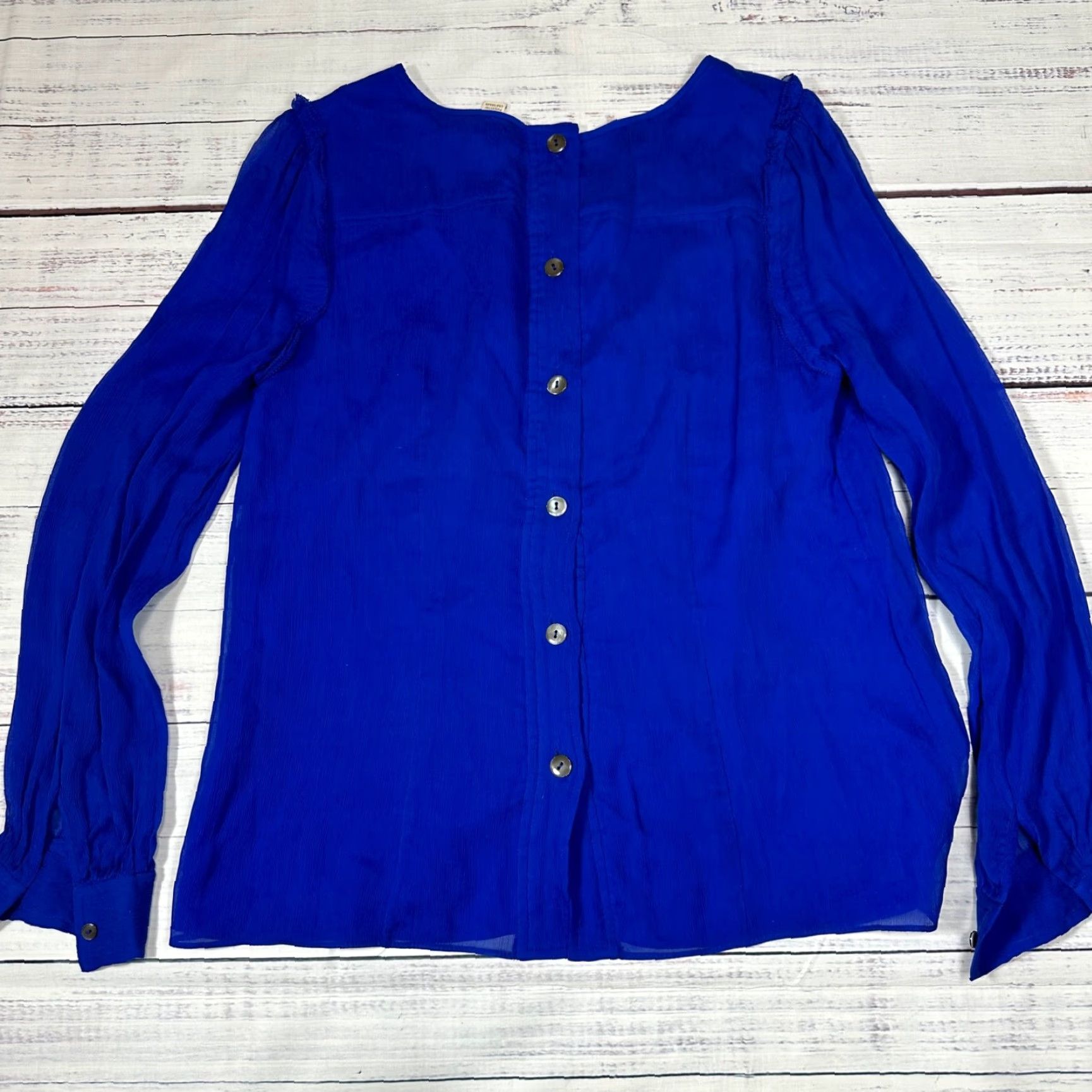 J.Crew J.CREW Womens Silk Long Sleeve Top Sz 6 Blue Blouse Sheer Lined Back Button Back Size M / US 6-8 / IT 42-44 - 4 Thumbnail