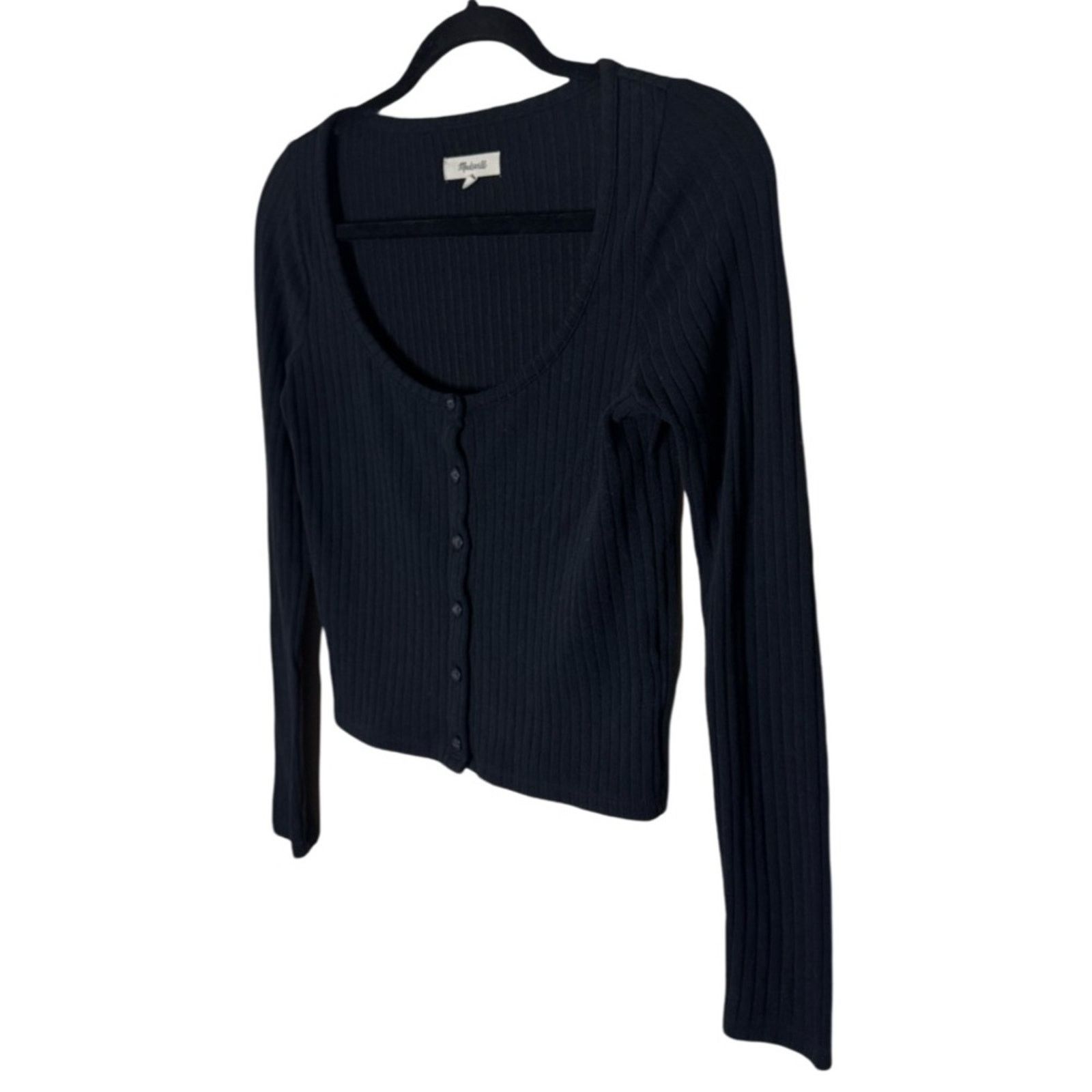 Madewell Madewell Ribbed Cardigan Crop Tee - Black Size S Size S / US 4 / IT 40 - 4 Thumbnail