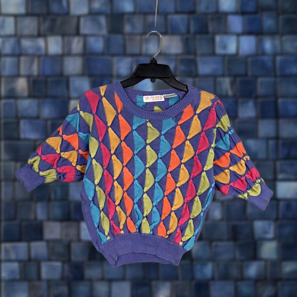 Vintage VINTAGE Gil Aimbez Static Sweater Womens S Purple Neon 3D Knit 80s Style Pullover Dolman Womens Size S / US 4 / IT 40 - 1 Thumbnail