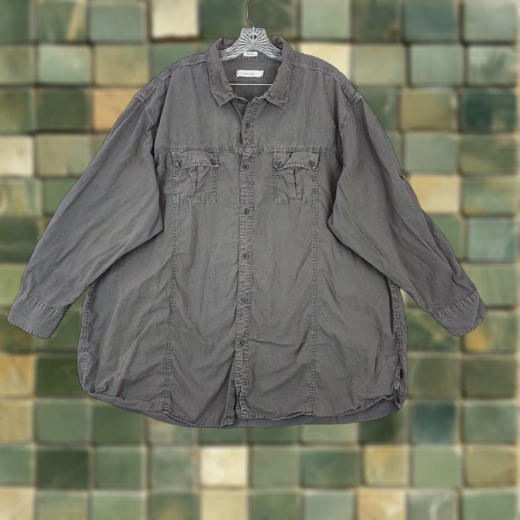 Calvin Klein Calvin Klein Mens Gray Distressed Long Sleeve Button-Up Size 4X Big & Tall Size US XXL / EU 58 / 5 - 1 Thumbnail