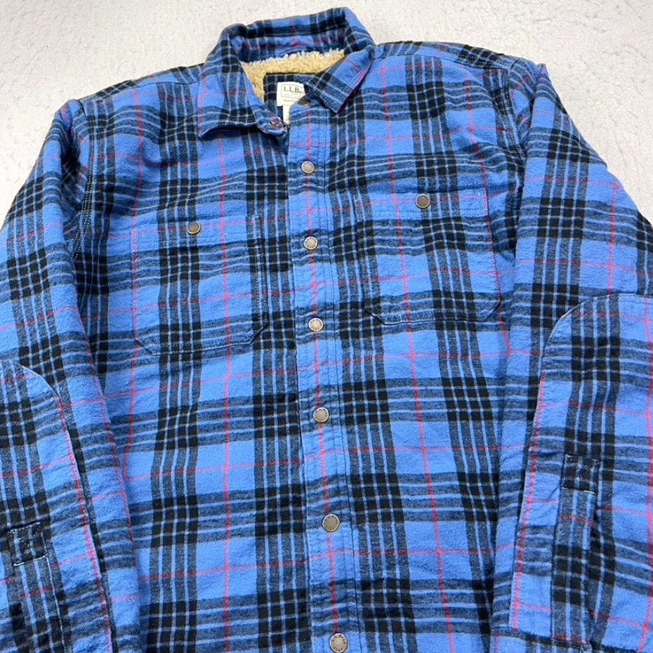 Vintage L.L. Bean Shirt Mens M Blue Plaid Flannel Shacket Heavy Sherpa Lined Vintage? No Size US M / EU 48-50 / 2 - 3 Thumbnail