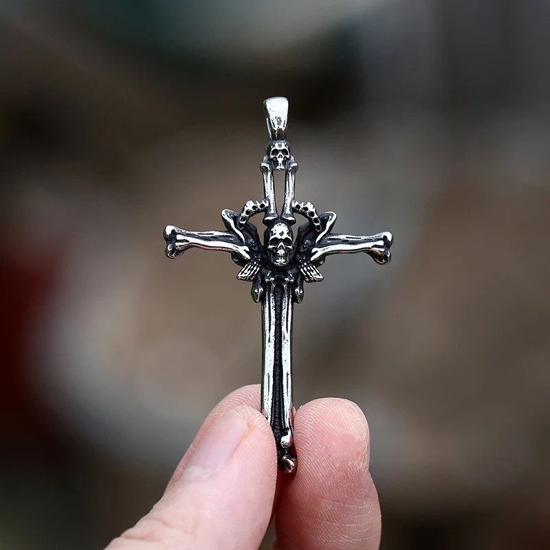 Handmade × Jewelry Gothic Cross Bone With Skull Pendant Necklace Size ONE SIZE - 3 Thumbnail