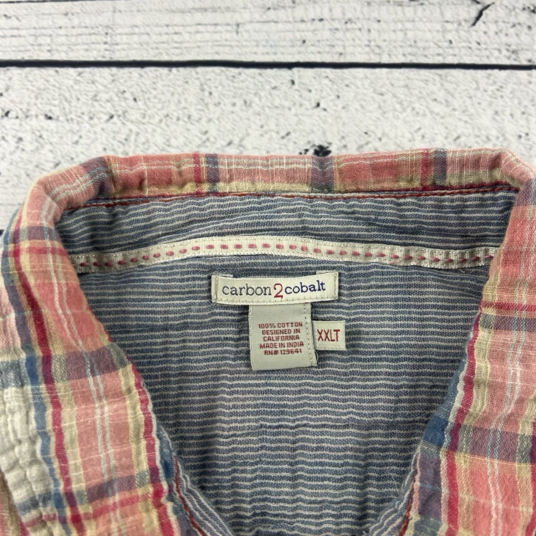 Carbon2Cobalt Carbon 2 Cobalt Plaid Cotton Seersucker Button Front Shirt Mens 2XLT Long Sleeve, Multicolor, Big & Tall, Button-Up Size US XXL / EU 58 / 5 - 2 Thumbnail