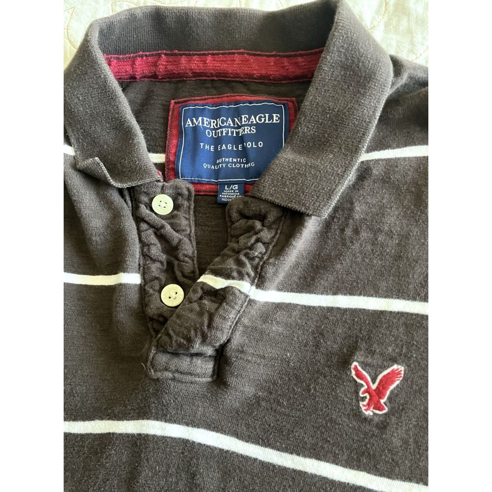 American Eagle Outfitters American Eagle Mens Polo Shirt Long Sleeve Brown Striped Eagle 1829 L Size US L / EU 52-54 / 3 - 2 Thumbnail