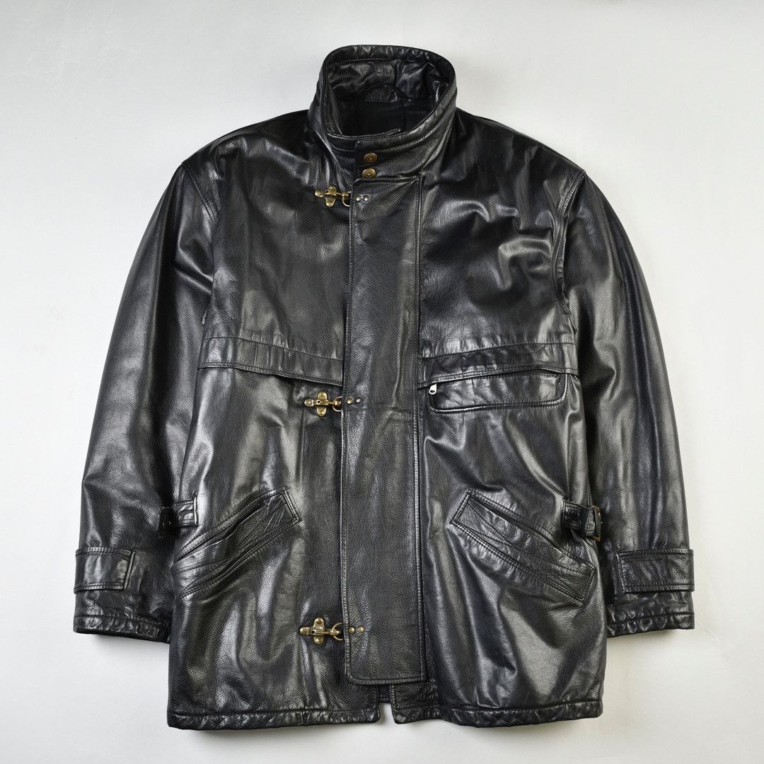 image of Genuine Leather x Leather Jacket Vintage 3 Hooks Leather Fireman Jacket Black, Men's (Size Medium)