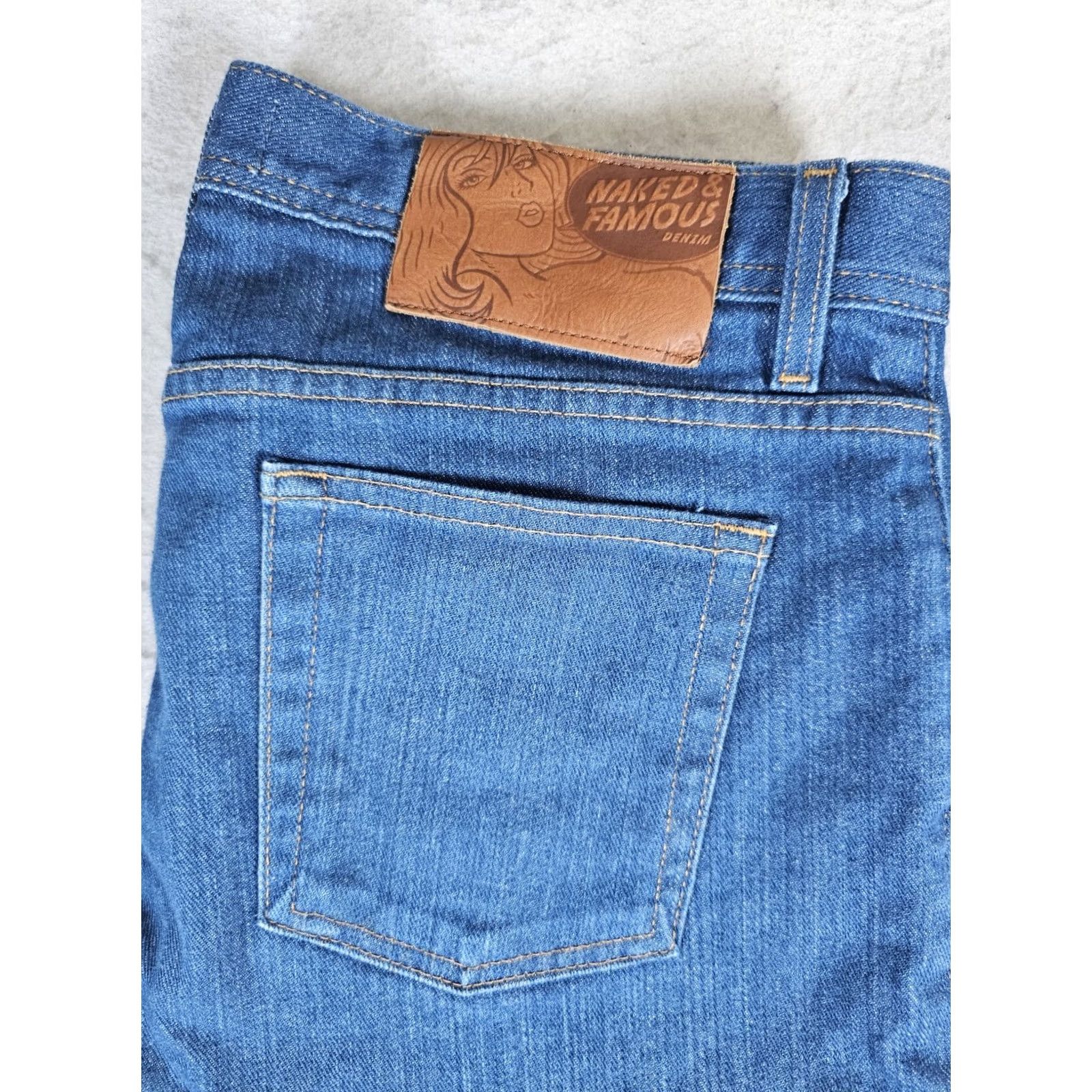 Denime Naked & Famous Weird Guy Selvedge Raw Denim Jeans Mens 34 Island Blue Stretch 34x30 Size US 34 / EU 50 - 2 Thumbnail