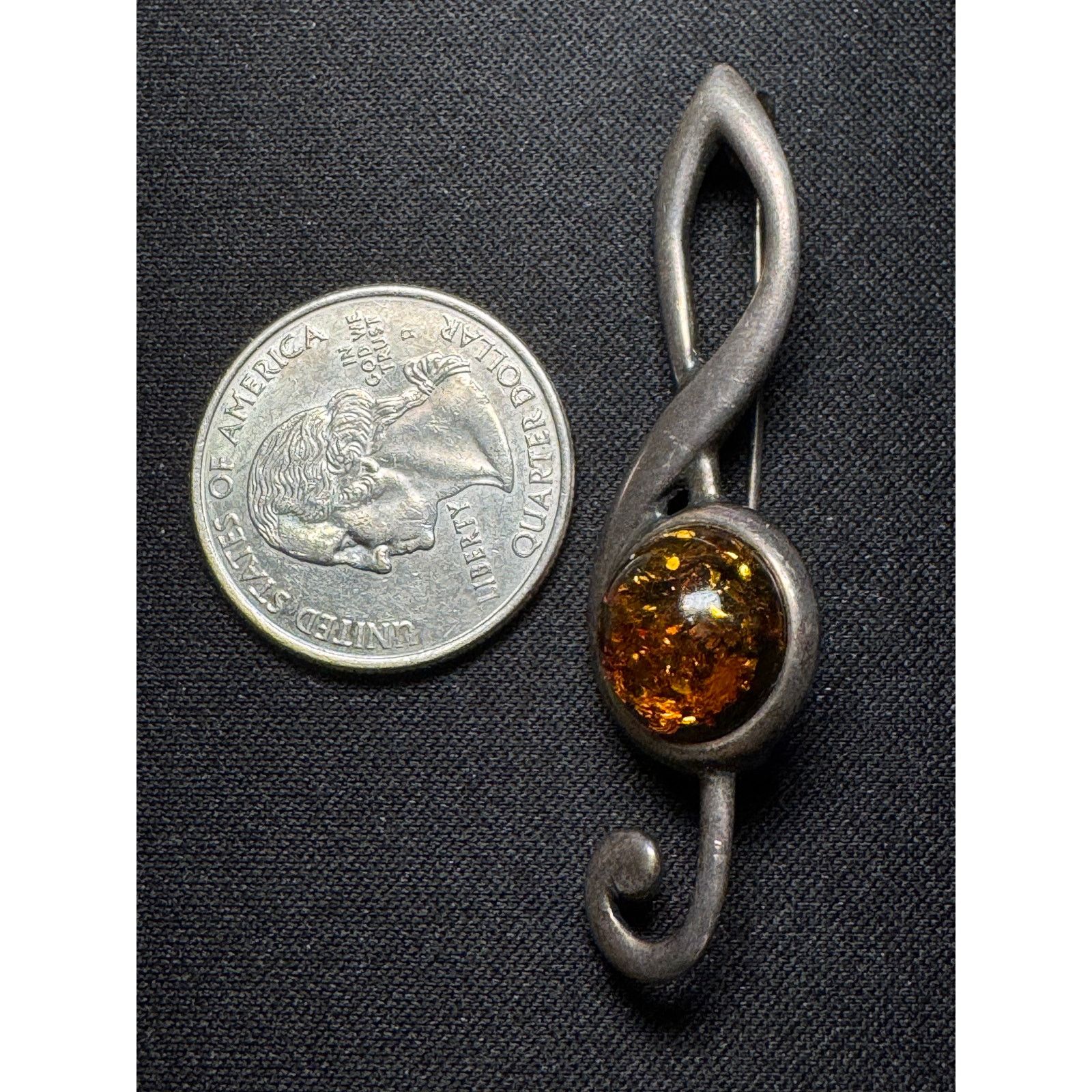 Other 925 Silver Amber Cabachon Treble Clef Brooch Size ONE SIZE - 3 Thumbnail