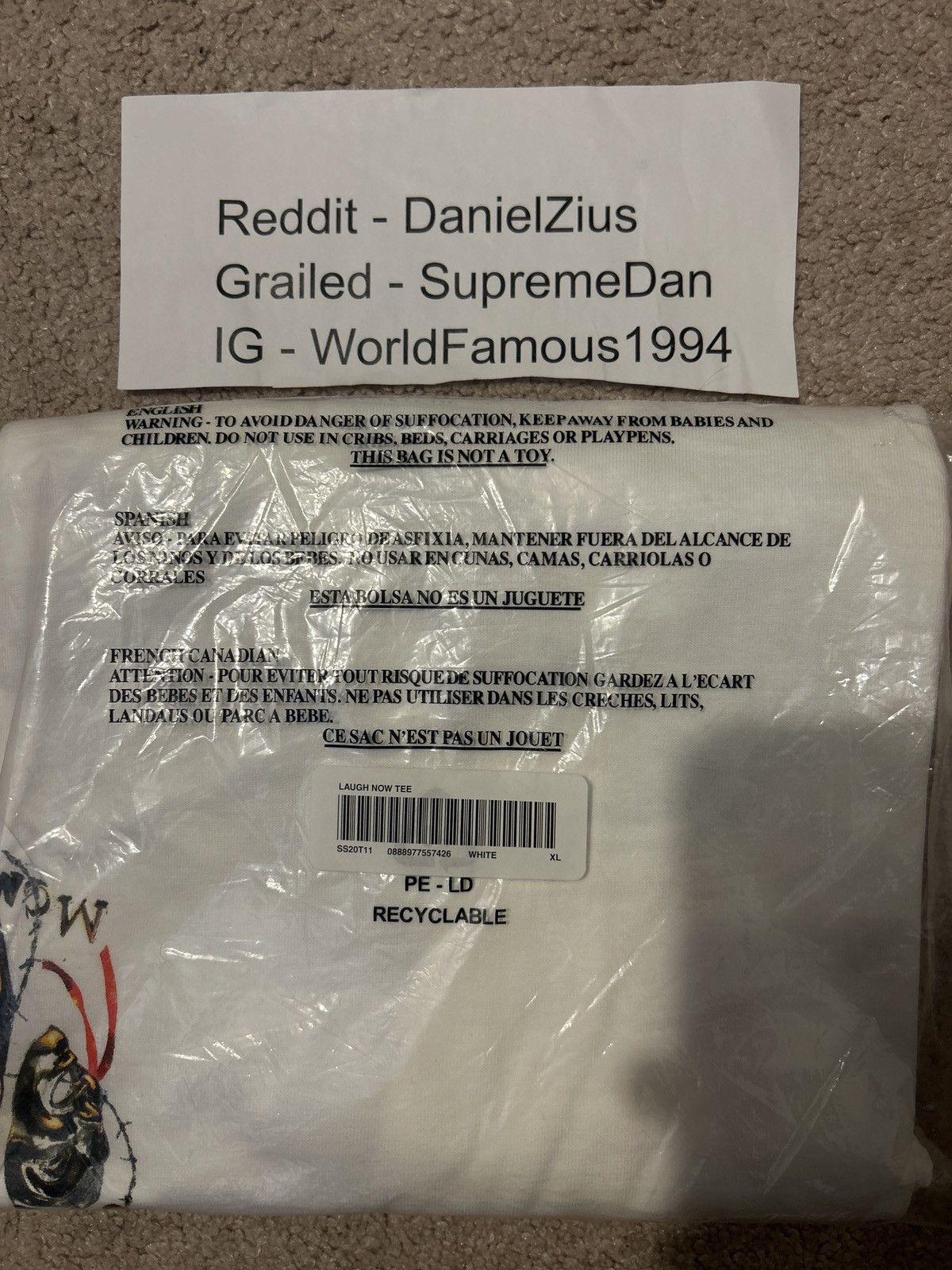 Supreme Supreme Laugh Now Tee 'White' Size US XL / EU 56 / 4 - 3 Thumbnail