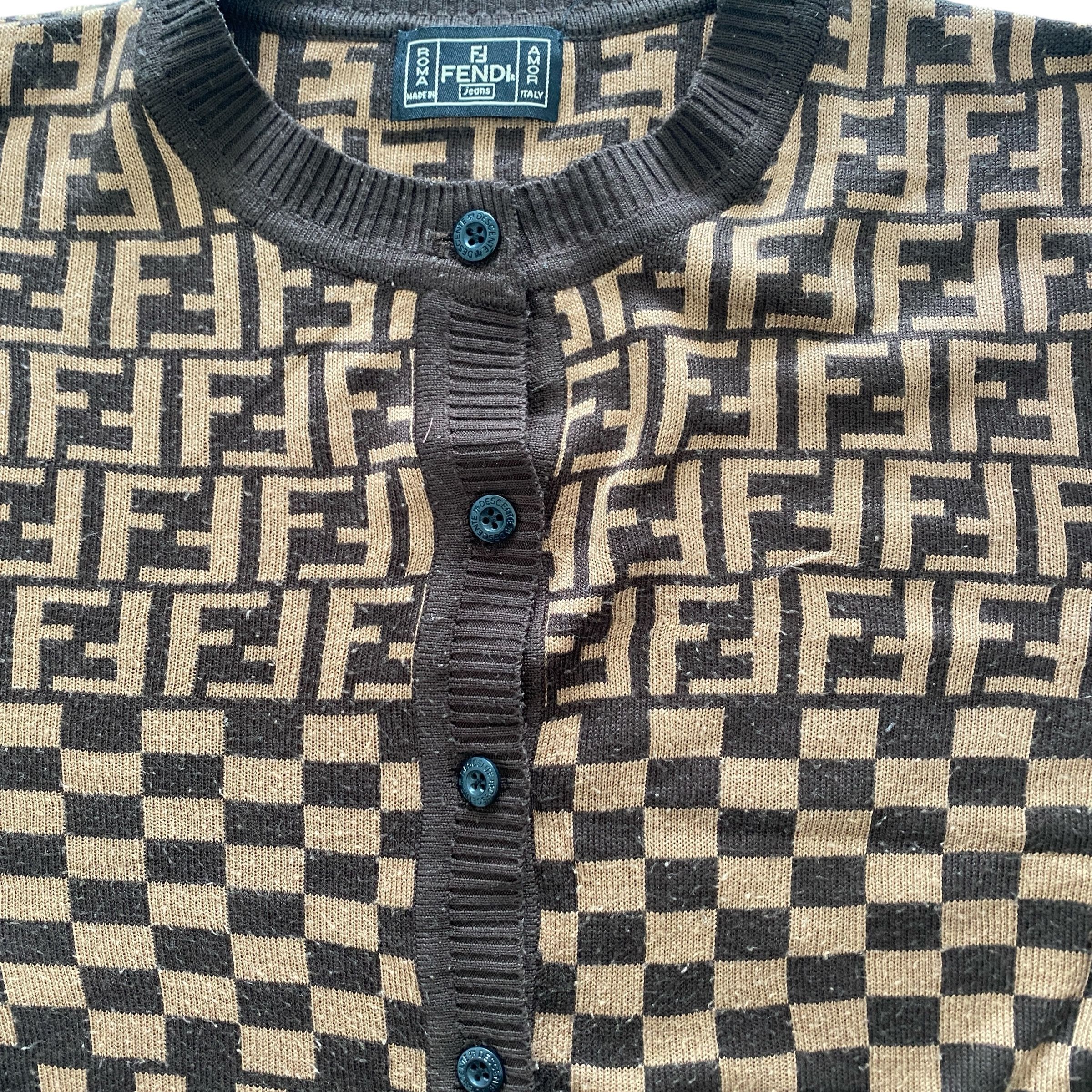 Fendi × Vintage Vintage Fendi Zucca Monogram Wool Cardigan Size XS / US 0-2 / IT 36-38 - 3 Thumbnail