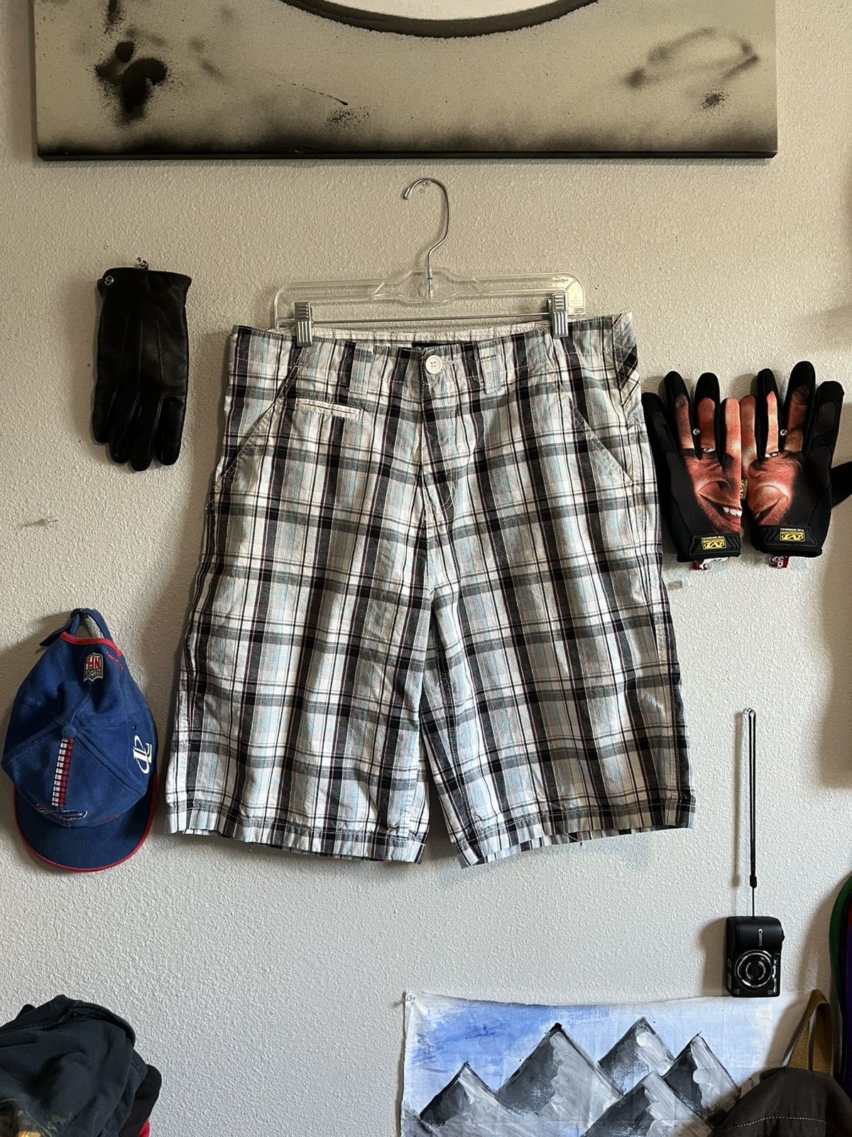 Anchor Blue × Vintage Y2K Anchor Blue Plaid Cargo Shorts – Skater Check Lining –34 Size US 34 / EU 50 - 1 Thumbnail