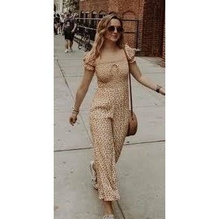FAITHFULL Faithfull the Brand Lazlo Jumpsuit Boho Floral Smocked Puff Size 27" / US 4 / IT 40 - 1 Thumbnail