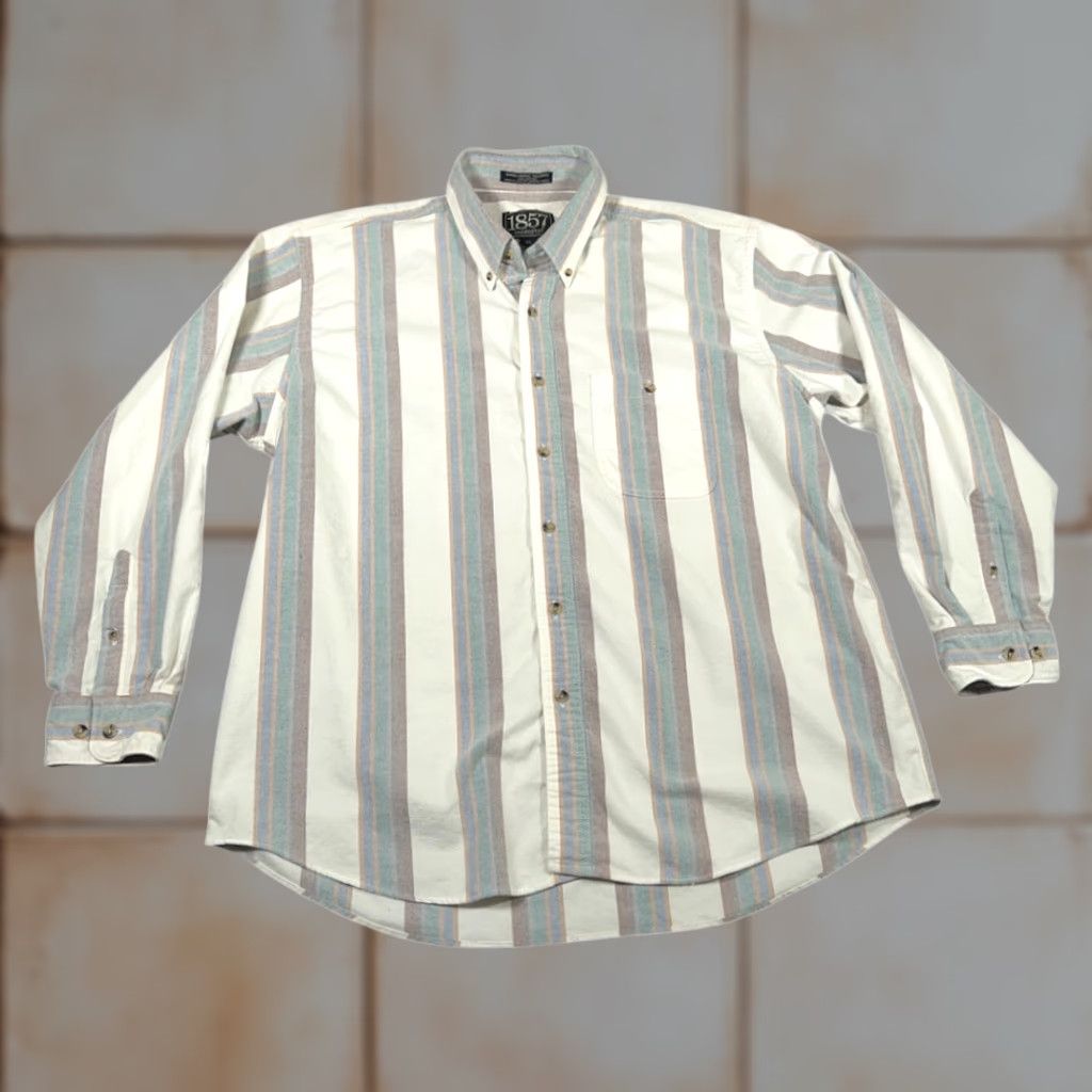 Vintage VINTAGE Manhattan Shirt Adult XL White Striped Flannel 1857 USA 90s Men’s Wool? Size US XL / EU 56 / 4 - 1 Thumbnail