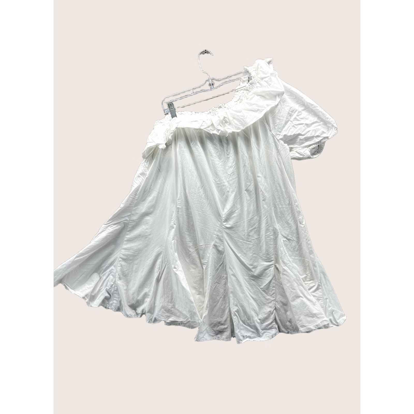 RHODE Rhode Dress Womens L White Off Shoulder Puff Sleeve Trapeze Mini Short Dress Casual Party/Cocktail Size 36" / US 14 / IT 50 - 1 Thumbnail