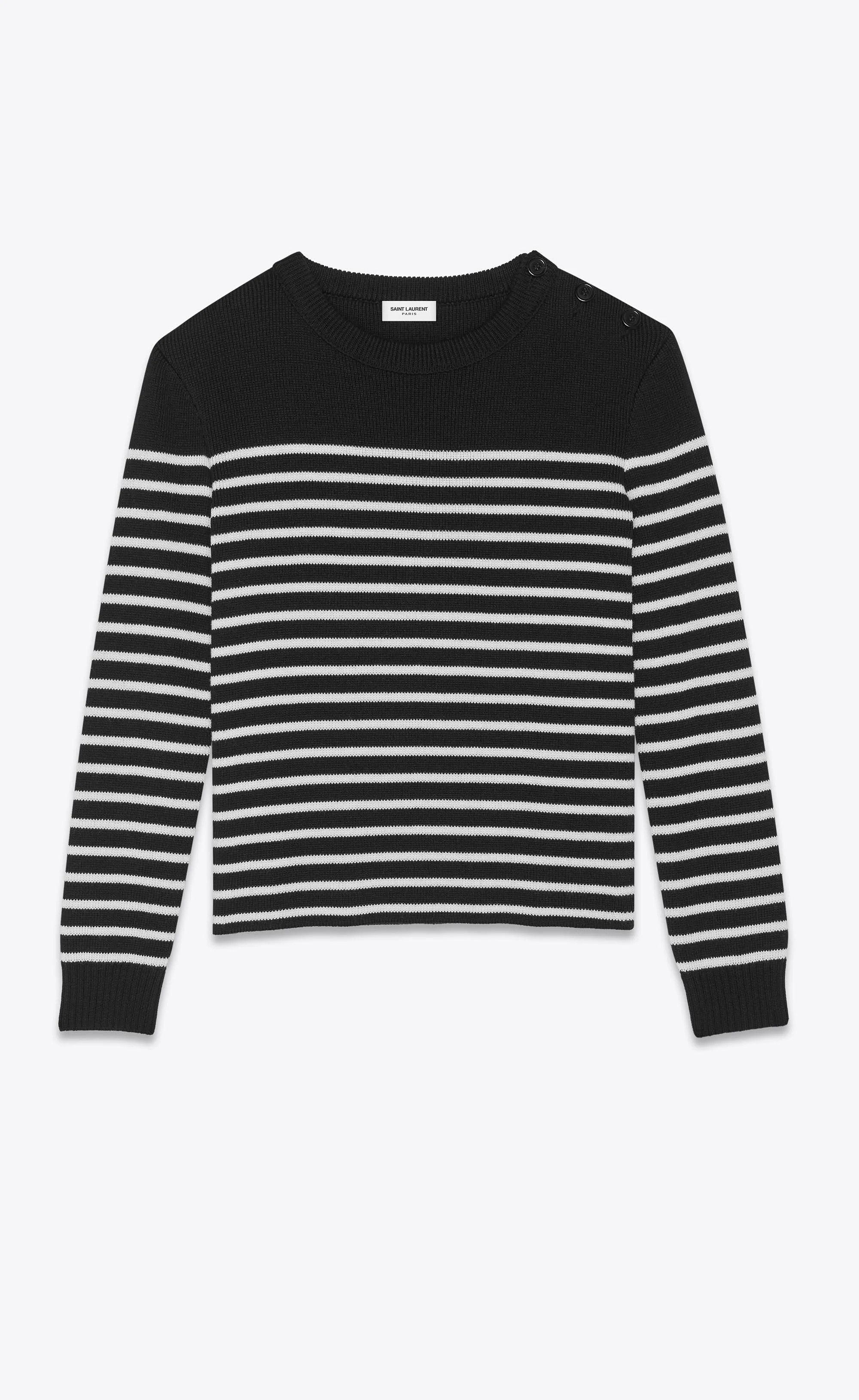 Saint Laurent Paris o1s1wg110924 High-Neck Sweater in Sailor Knit in Black/White Size L / US 10 / IT 46 - 1 Thumbnail