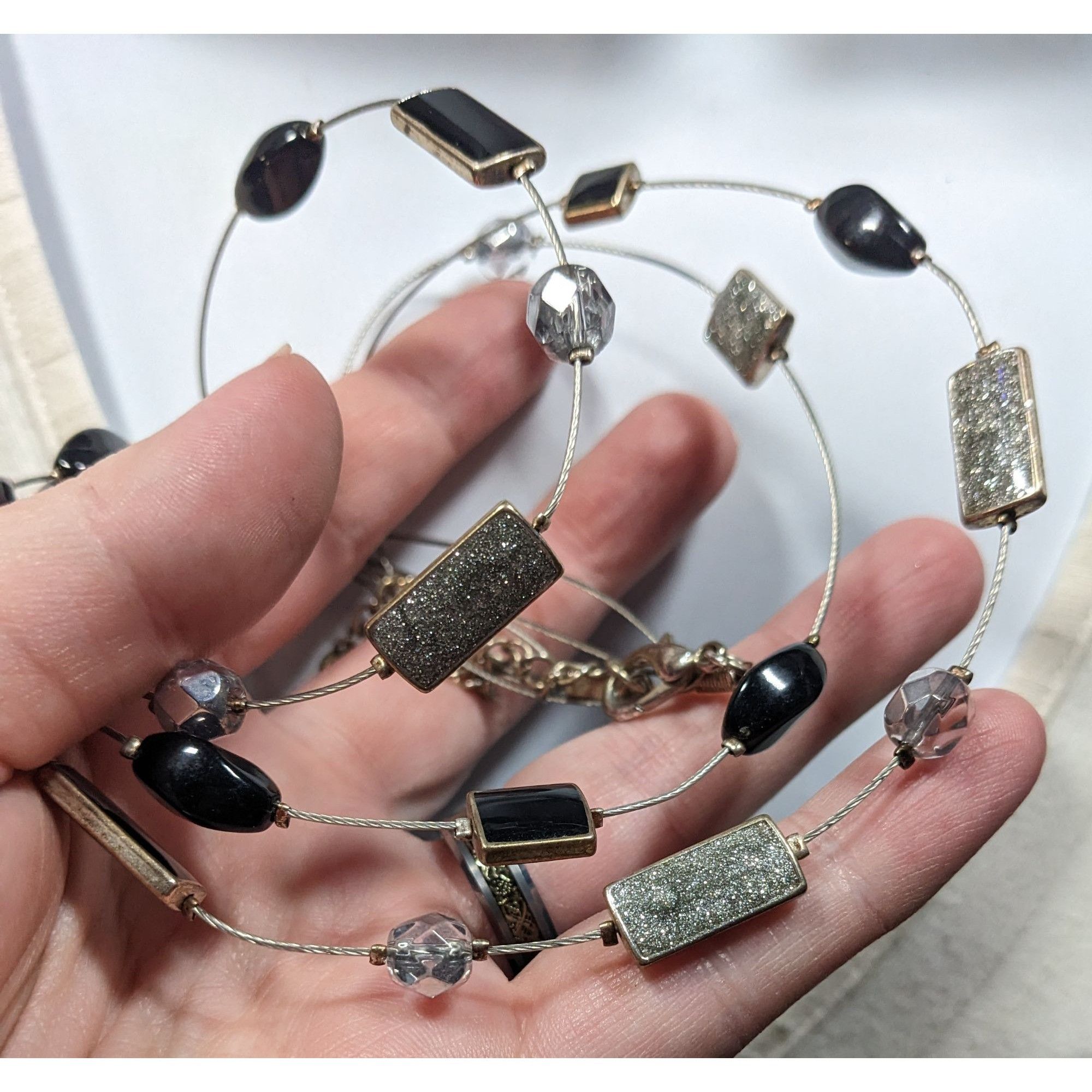 Other Y2K Layered Floating Glitter Necklace Black And Silver Tone Size ONE SIZE - 3 Thumbnail
