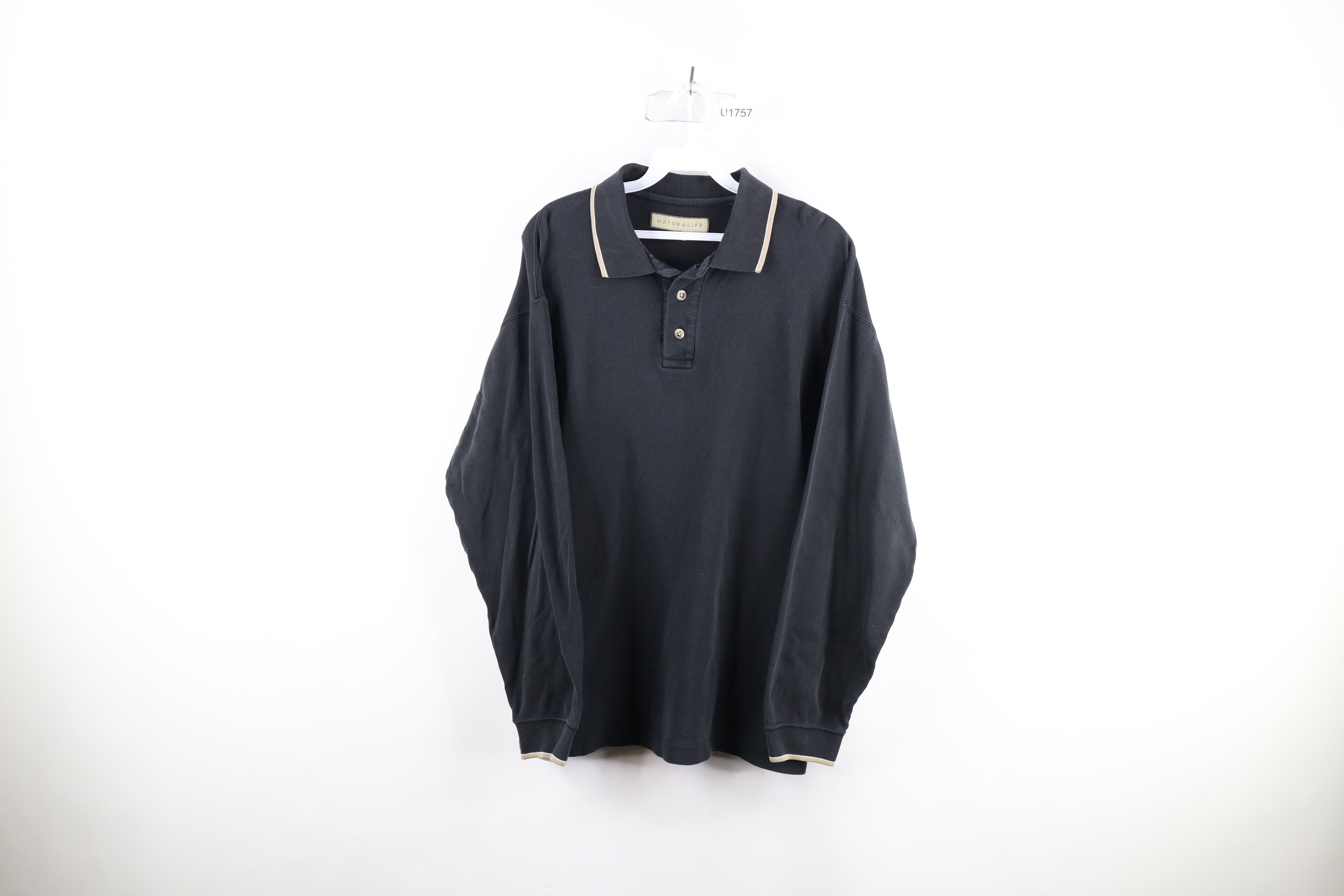 Vintage Vintage 90s Streetwear Long Sleeve Polo Shirt Black Cotton Size US M / EU 48-50 / 2 - 1 Thumbnail