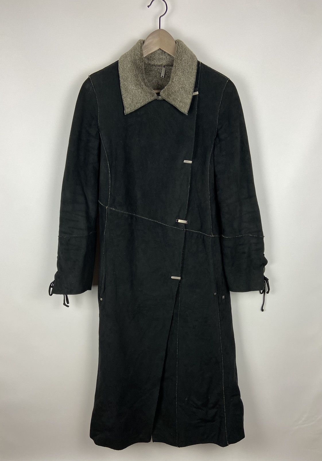 Vintage Versace Sport Black Micro Suede Faux Fur Lined Coat