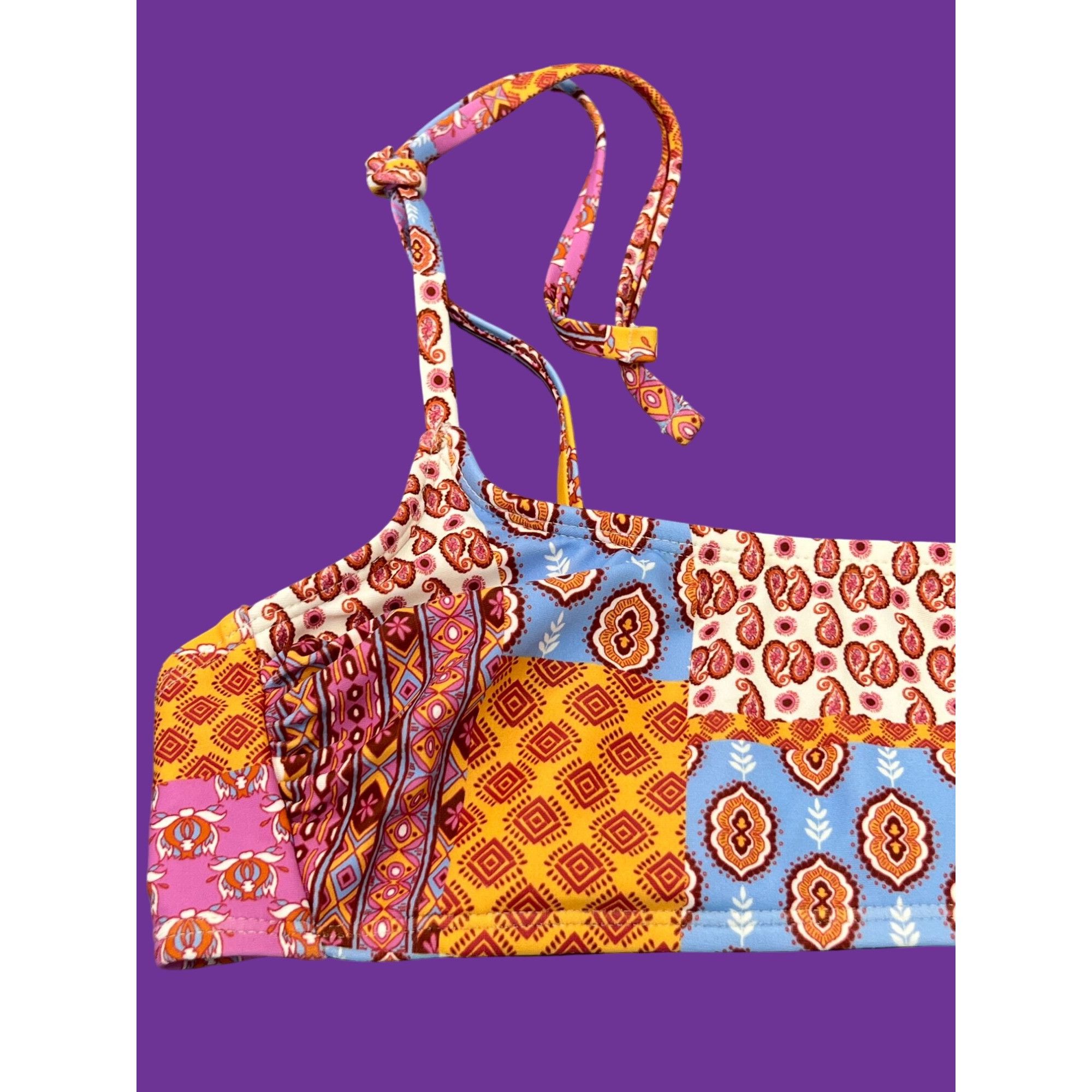 Other Wild Fable-Women's Patchwork Print Bralette Bikini Top-Adjus Size ONE SIZE - 12 Thumbnail
