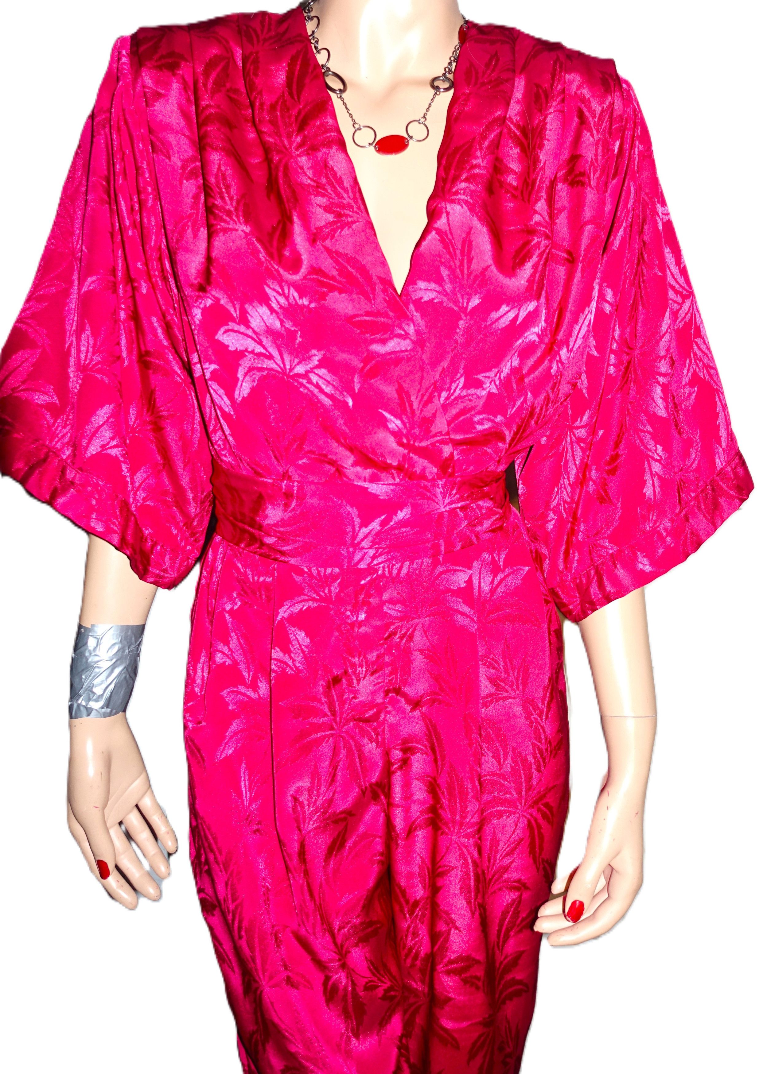Vintage Vintage Vivian's Collection Red Floral Wrap Jumpsuit 10 Size 27" / US 4 / IT 40 - 3 Thumbnail