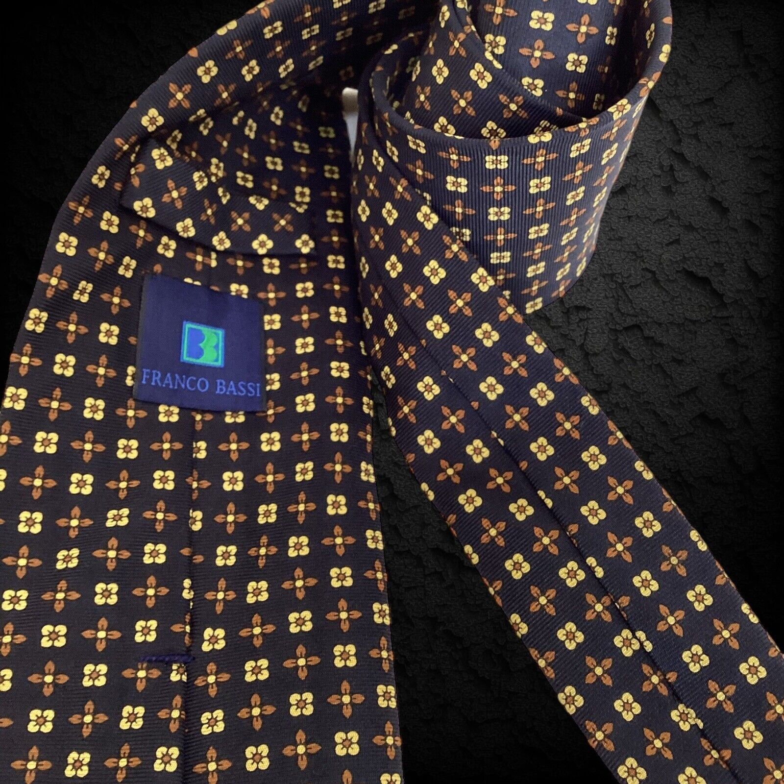 Other FRANCO BASSI Navy Floral Geometric Silk Tie Made In Italy Size ONE SIZE - 3 Thumbnail