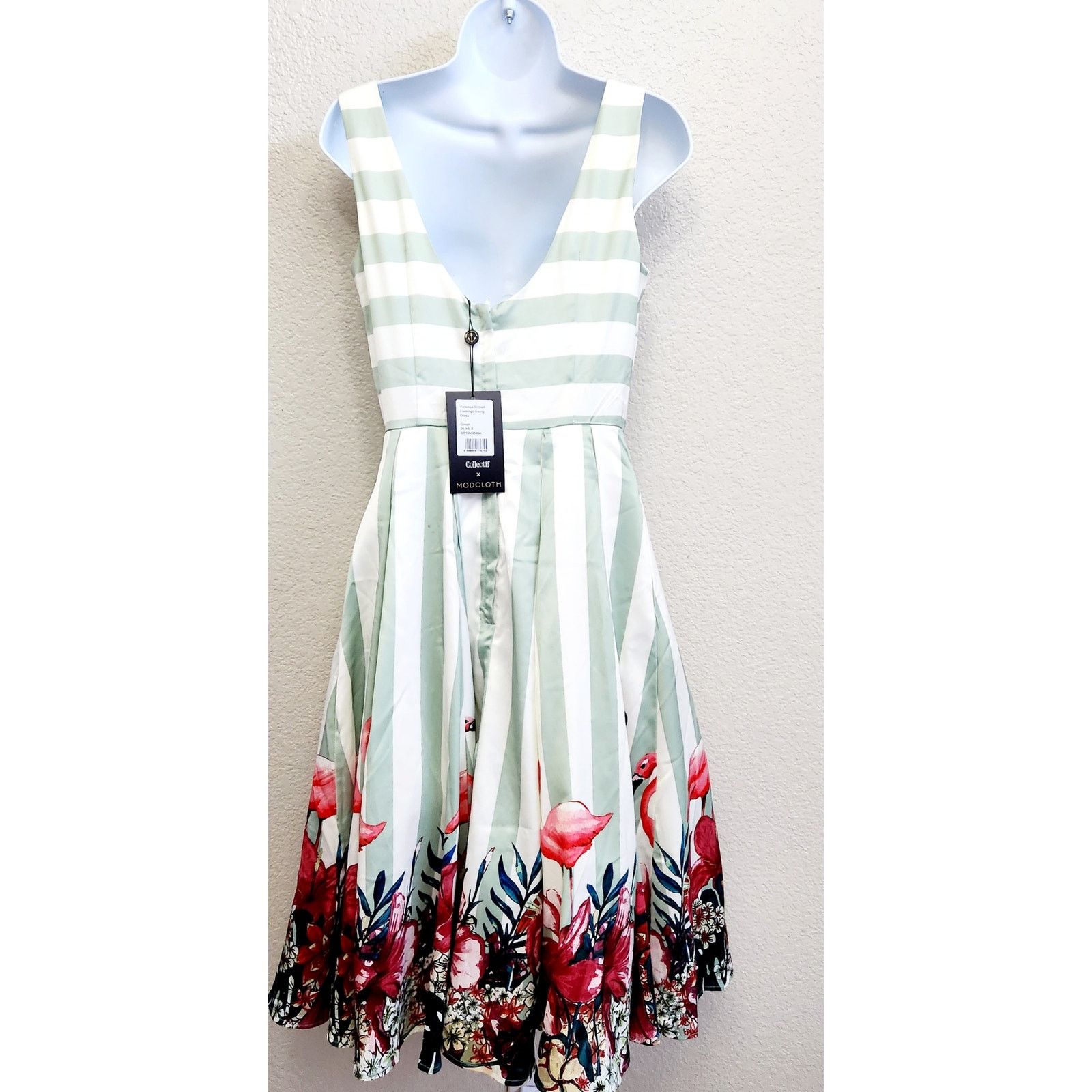 Other Collectif Green Vanessa Stripe Flamingo Swing Dress XS NWT Size XS / US 0-2 / IT 36-38 - 5 Thumbnail