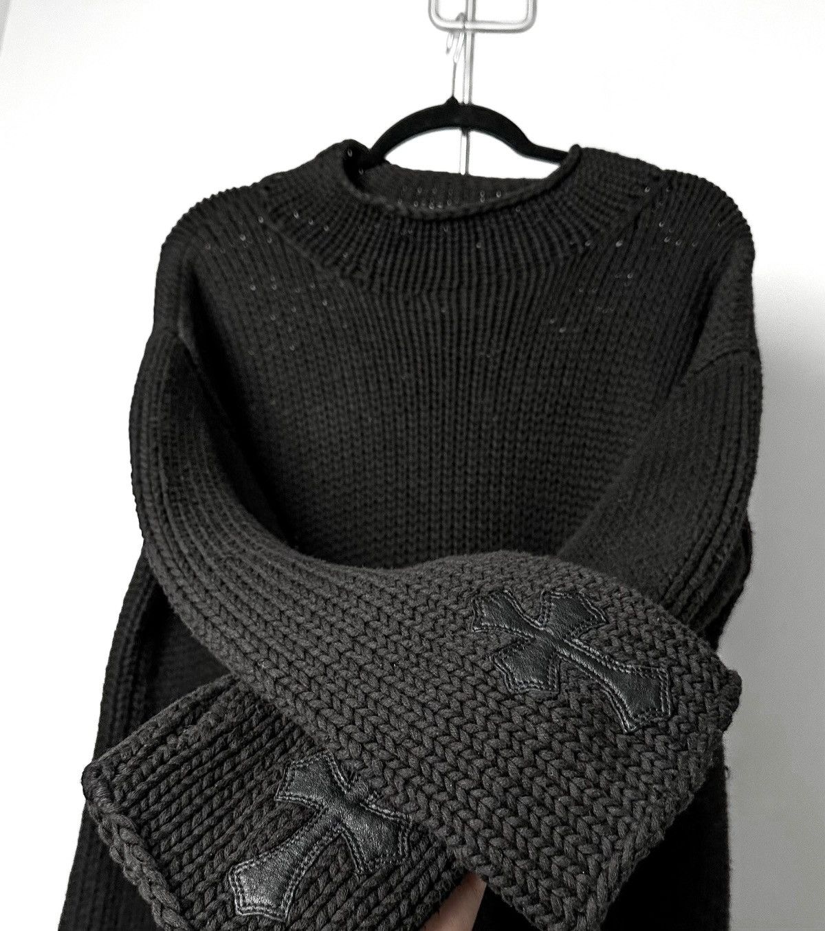 image of Chrome Hearts x Vintage 2000’S Heavy Knit Cross Patch Sweater in Black, Men's (Size Medium)