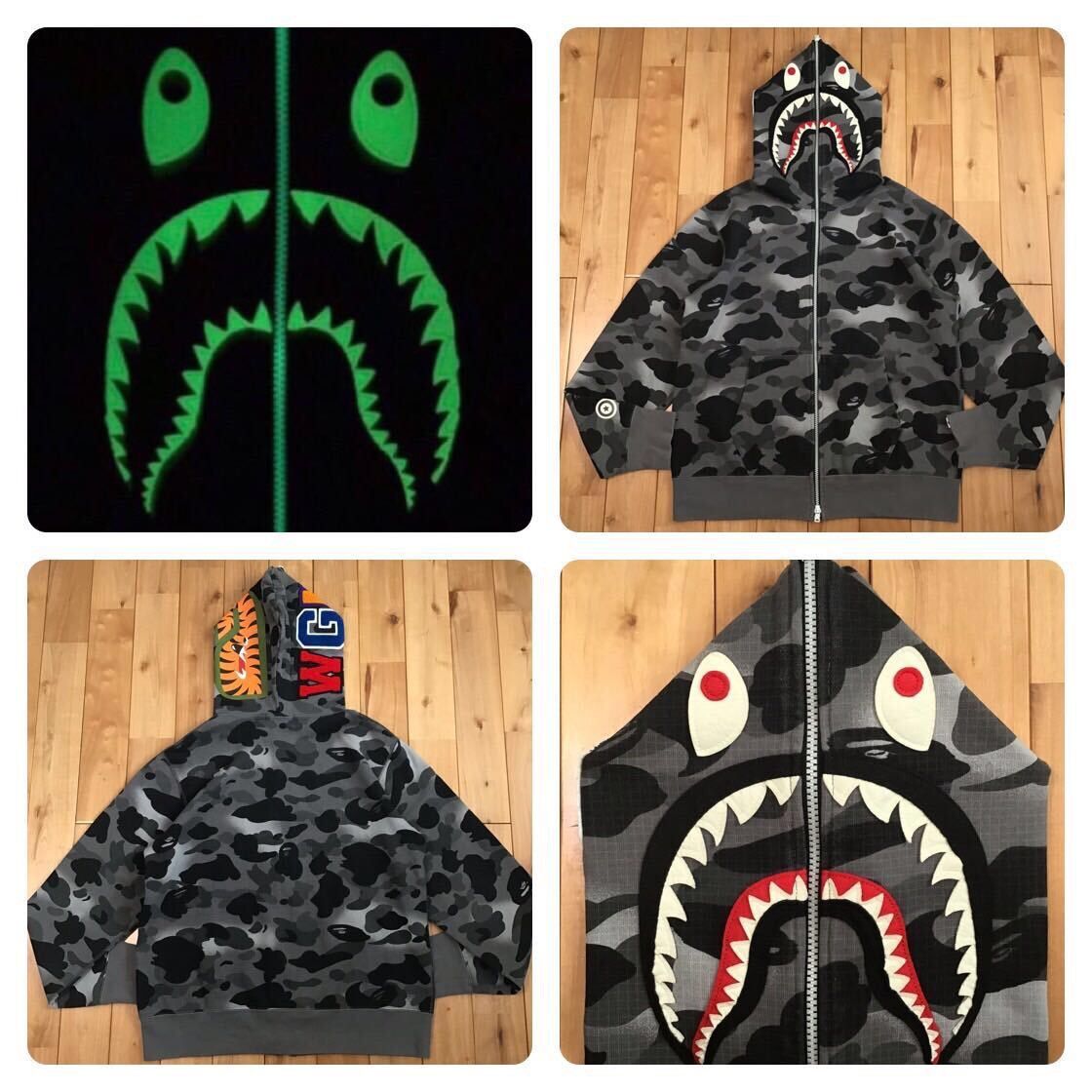 image of Glow In The Dark Bape Grid Camo Shark Full Zip Hoodie Ape in Gray Camo, Men's (Size Medium)