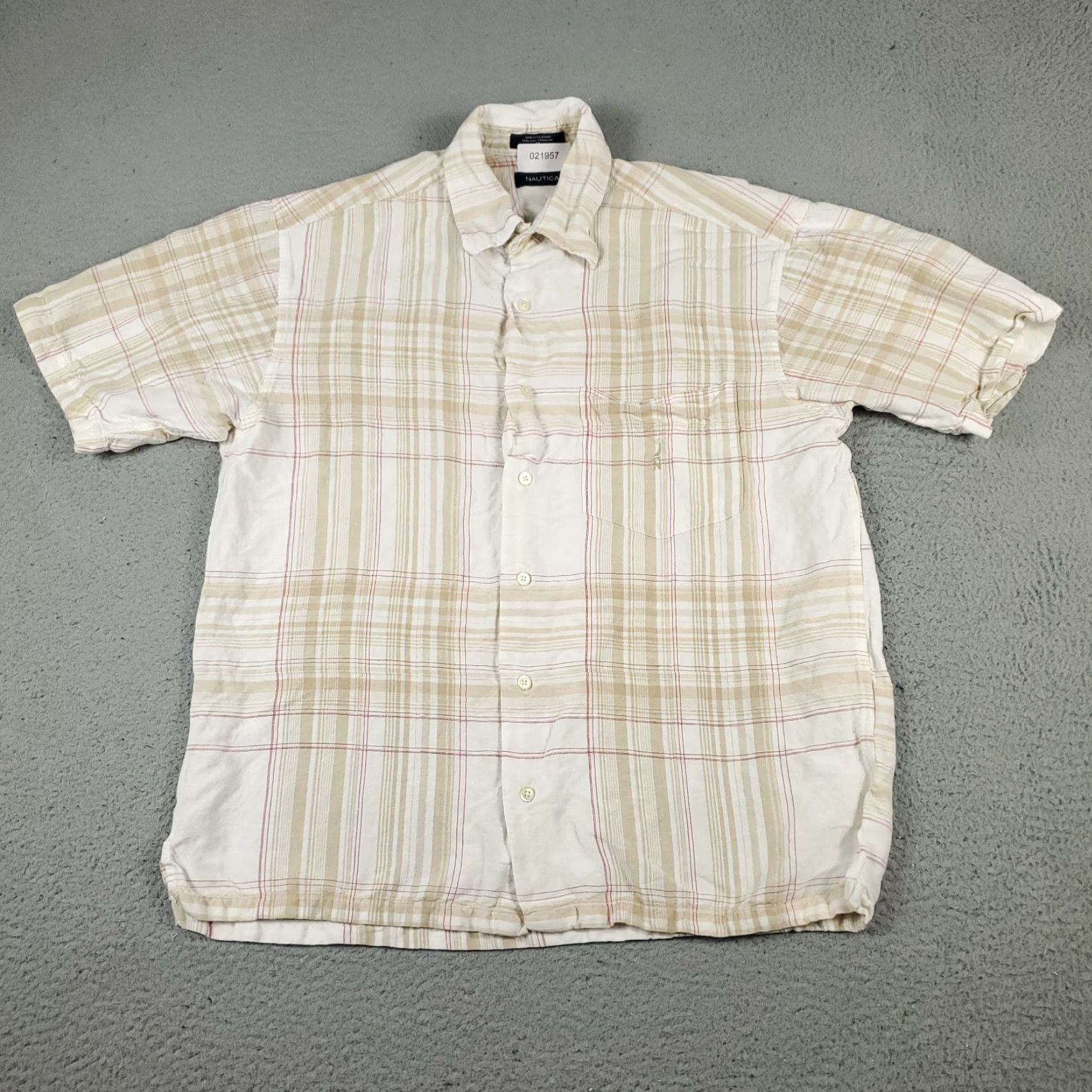 Nautica Nautica Shirt Mens Size Medium Beige Plaid Button-Up Short Sleeve Casual Business Formal Preppy American Mens M Beige Size US M / EU 48-50 / 2 - 3 Thumbnail
