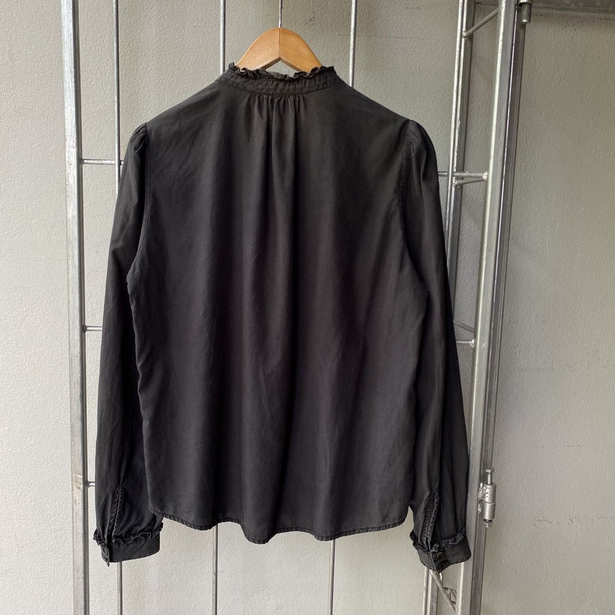 Japanese Brand LA MARINE FRANÇAISE Black Ruffle Collar Puff Shoulder Shirt Size M / US 6-8 / IT 42-44 - 2 Thumbnail