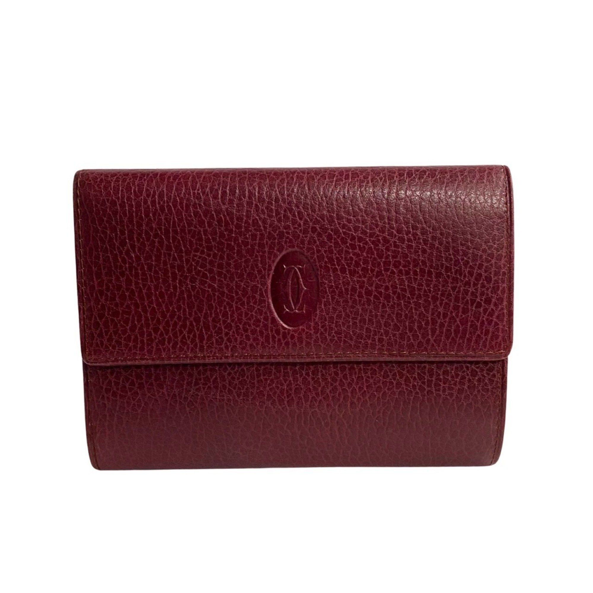 image of Cartier Must Line Leather Bi-Fold Wallet Bordeaux 34324 in Wine Red, Women's