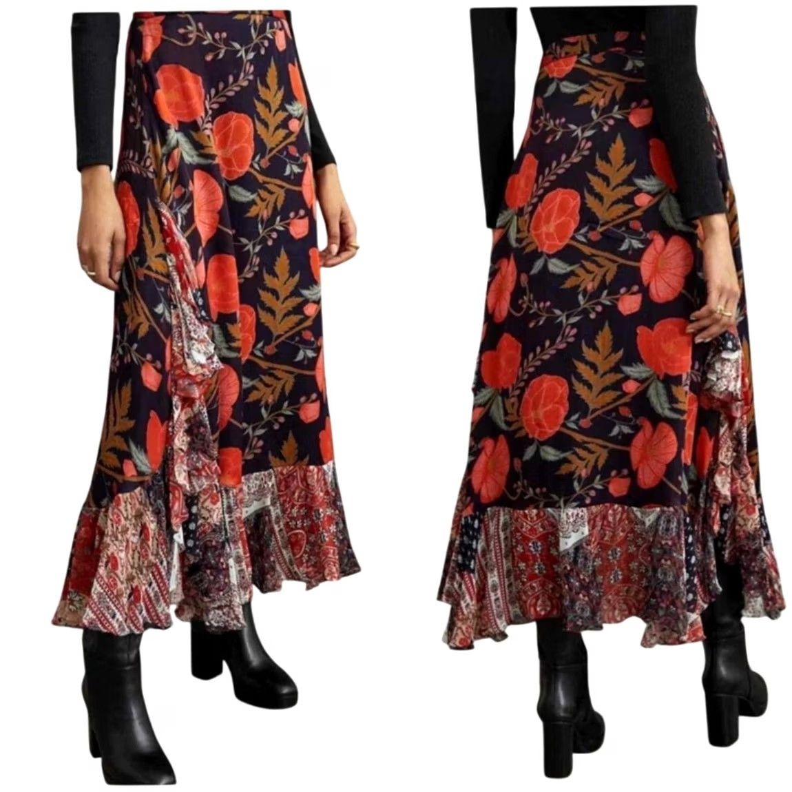 Anthropologie Anthropologie Nidhi Yasha Maxi Skirt Purple Orange Floral S Womens Size 28" / US 6 / IT 42 - 2 Thumbnail