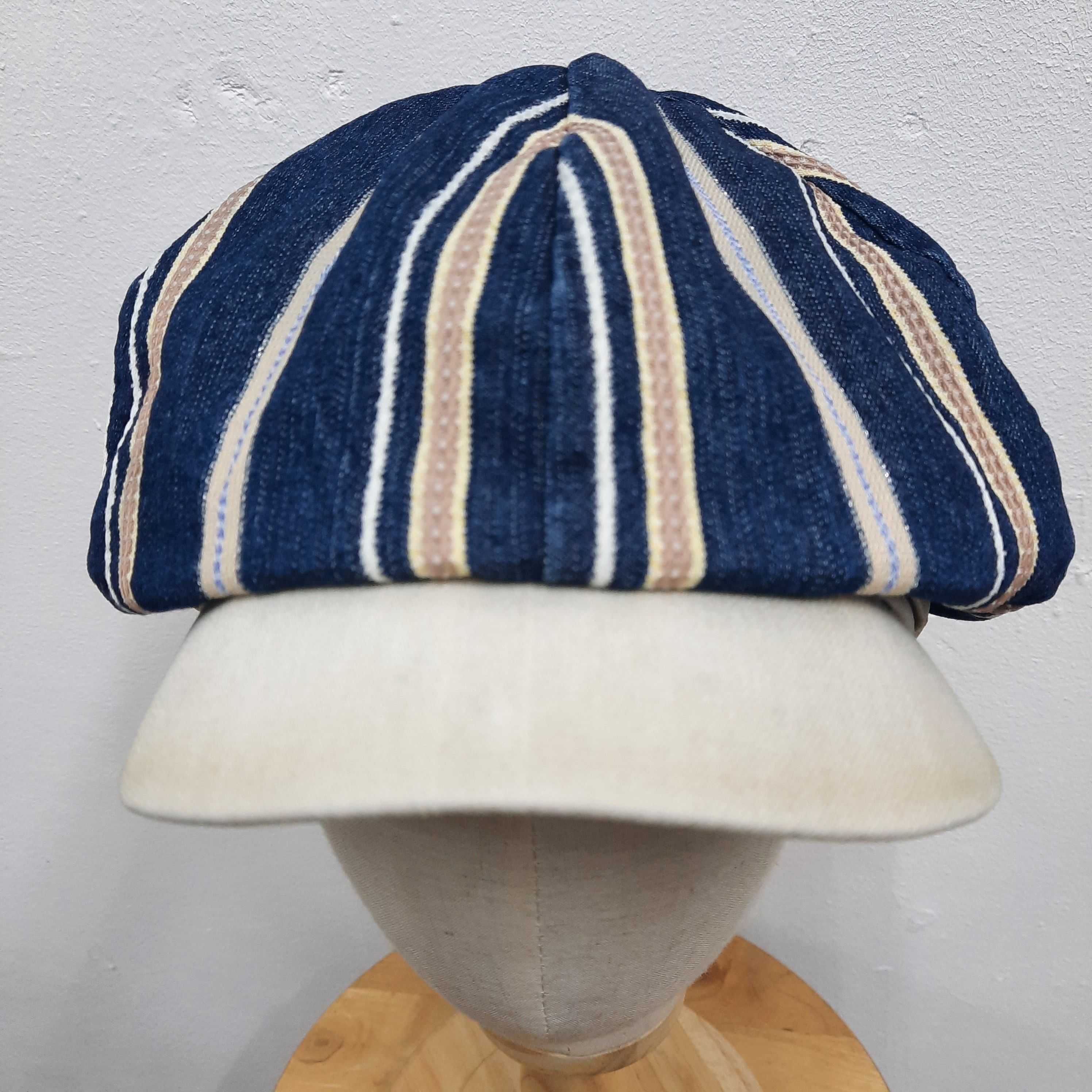 Japanese Brand ⚒️ Japanese brand grace stripes denim sun faded newsboy cap Size ONE SIZE - 4 Thumbnail