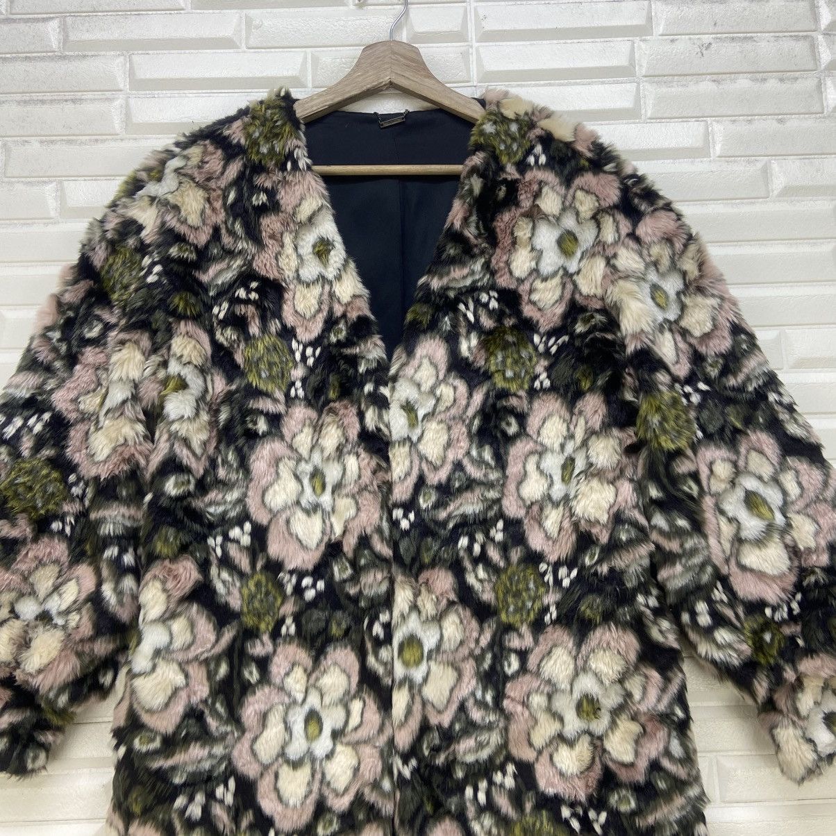 Japanese Brand Lily Brown Flower Printed Faux Fur Coat